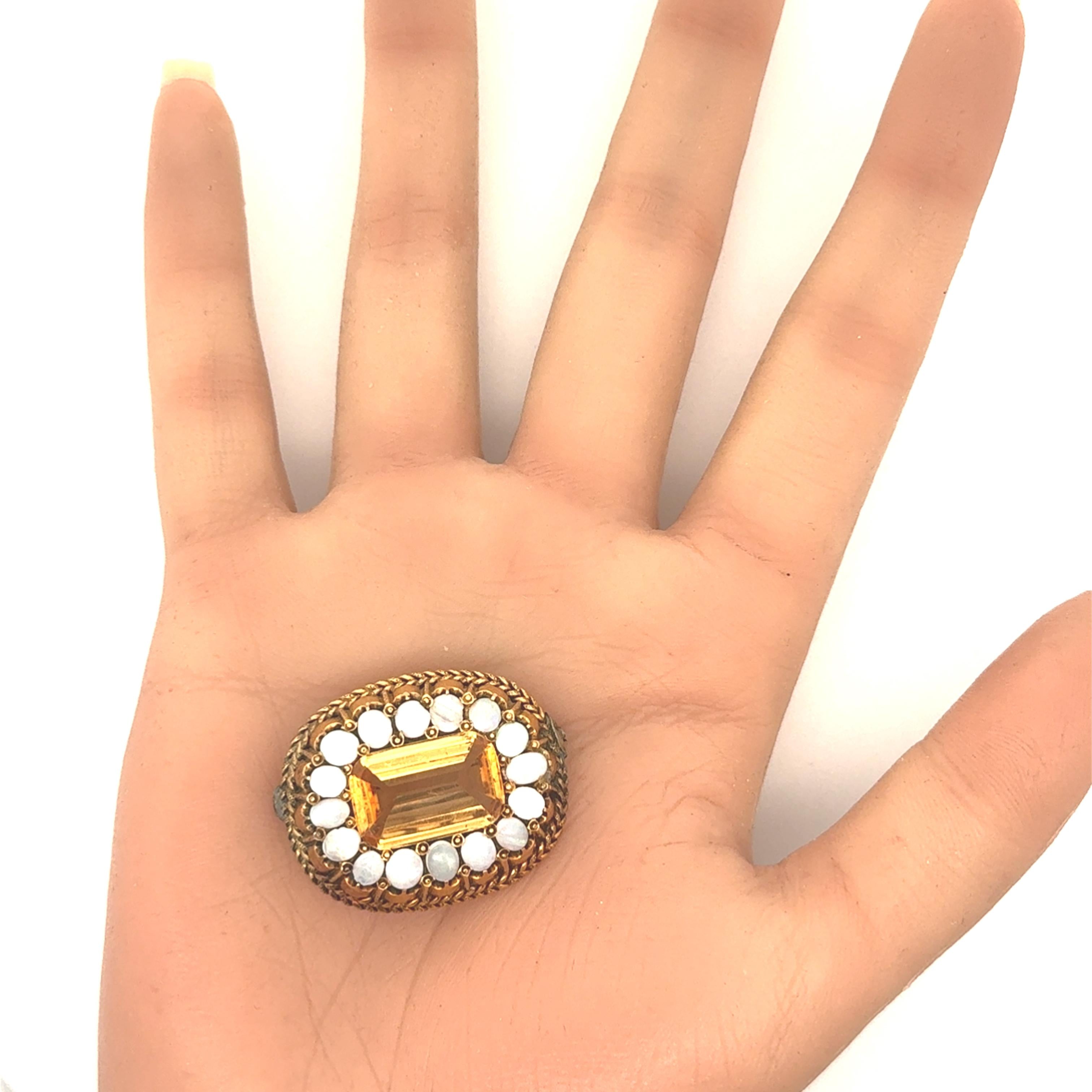 Antique Citrine Opal 10K Gold Halo Brooch