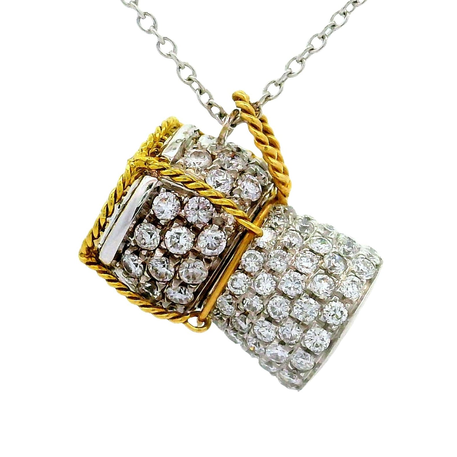 Roberto Coin Diamond Ruby 18K Yellow White Gold Drum Pendant Necklace