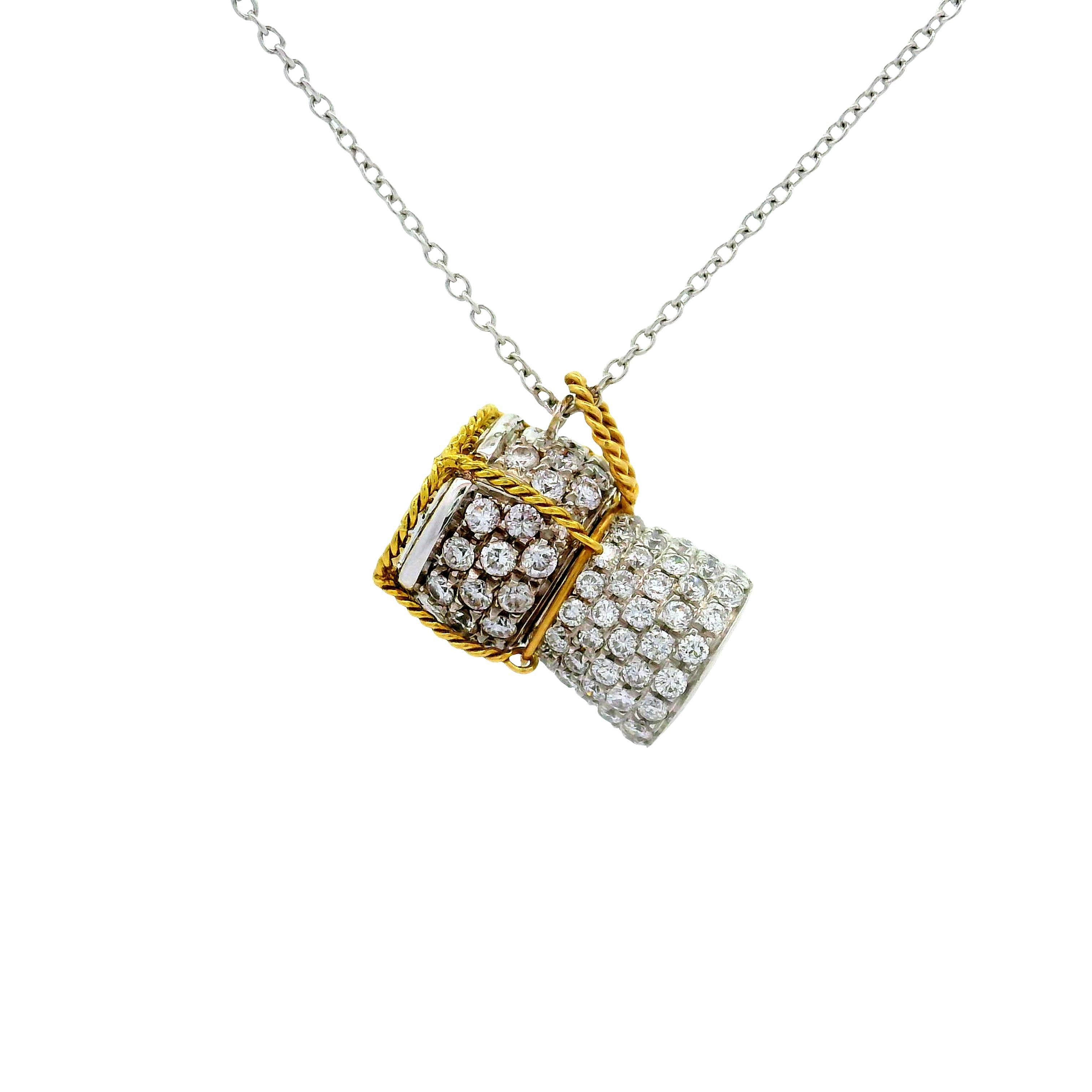 Roberto Coin Diamond Ruby 18K Yellow White Gold Drum Pendant Necklace