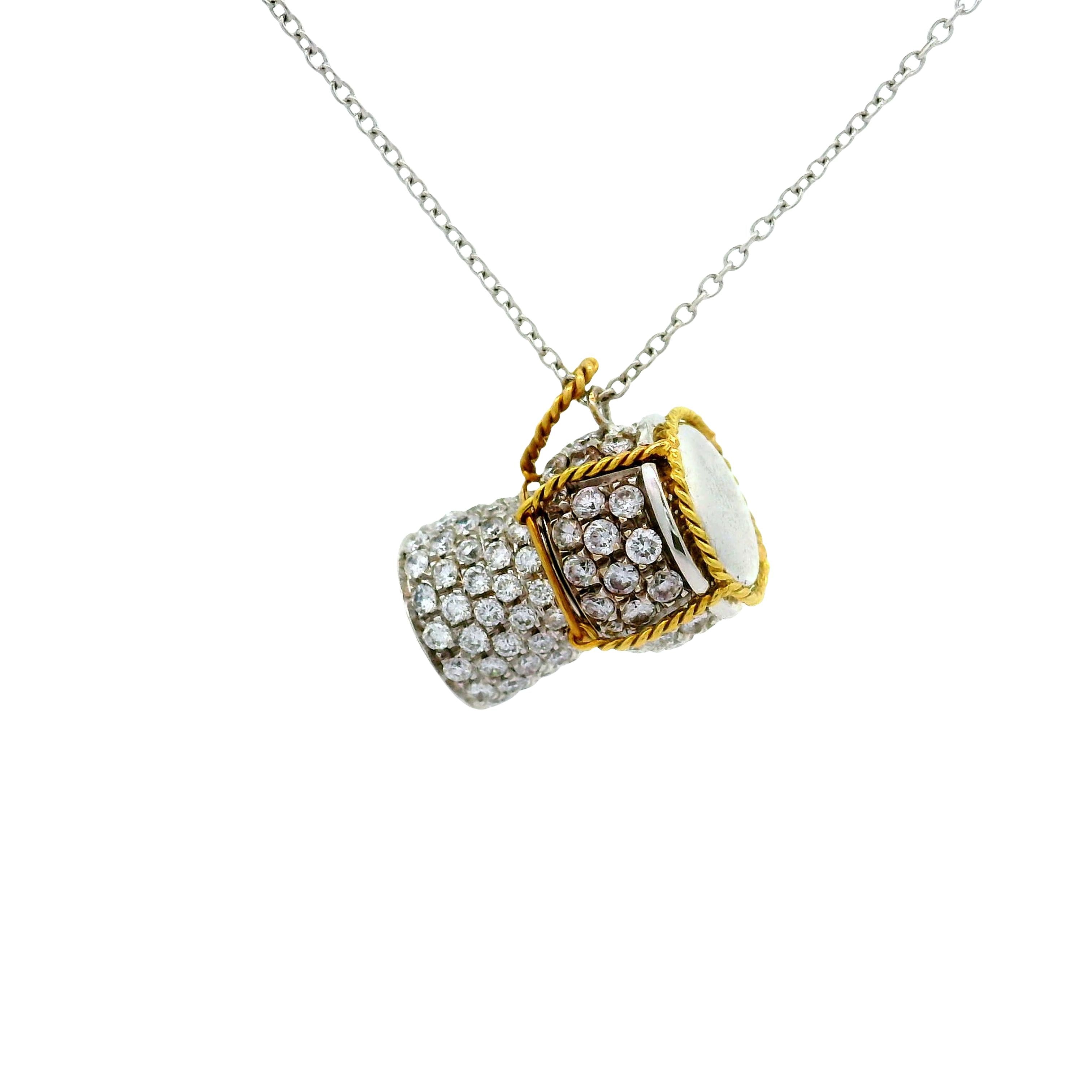 Roberto Coin Diamond Ruby 18K Yellow White Gold Drum Pendant Necklace