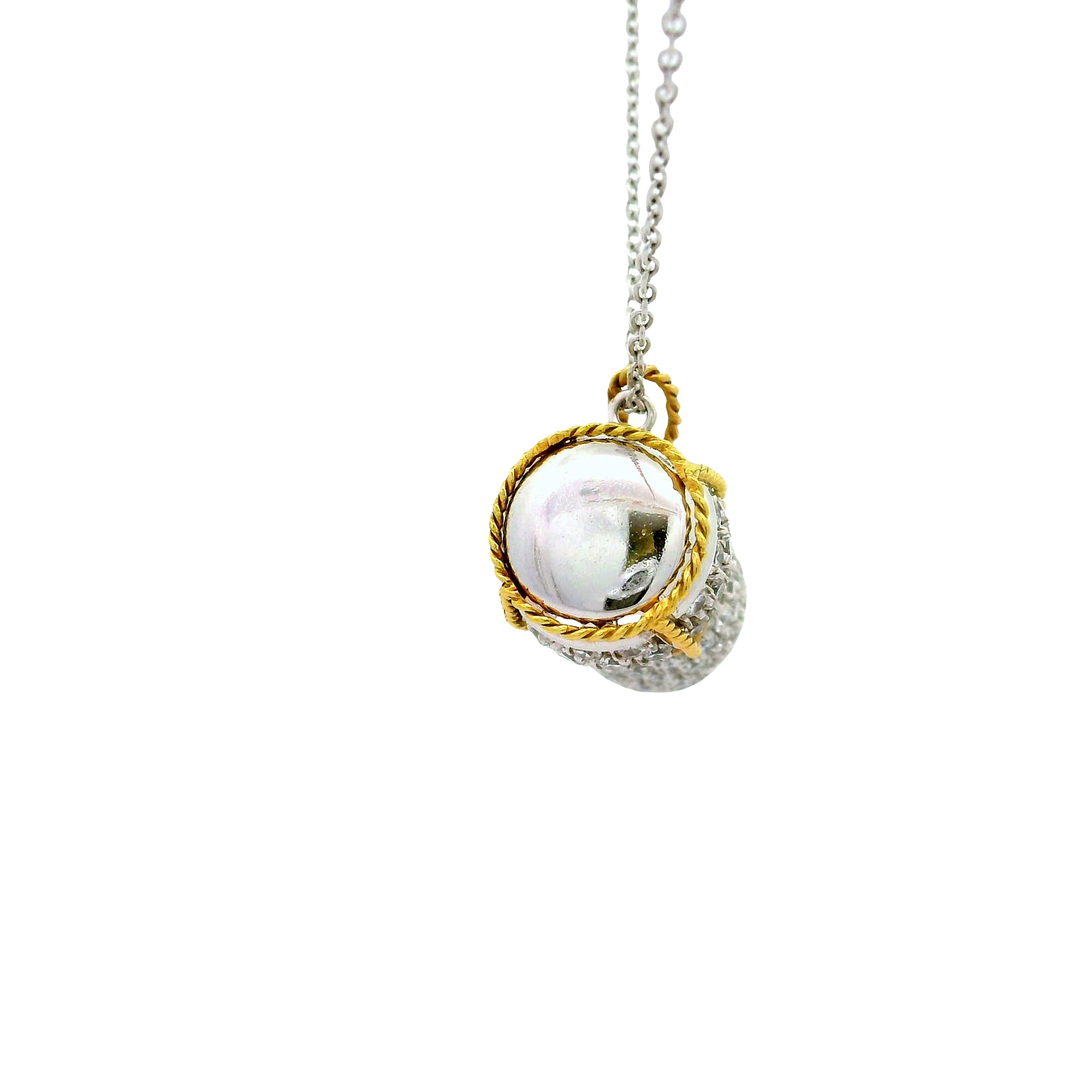 Roberto Coin Diamond Ruby 18K Yellow White Gold Drum Pendant Necklace