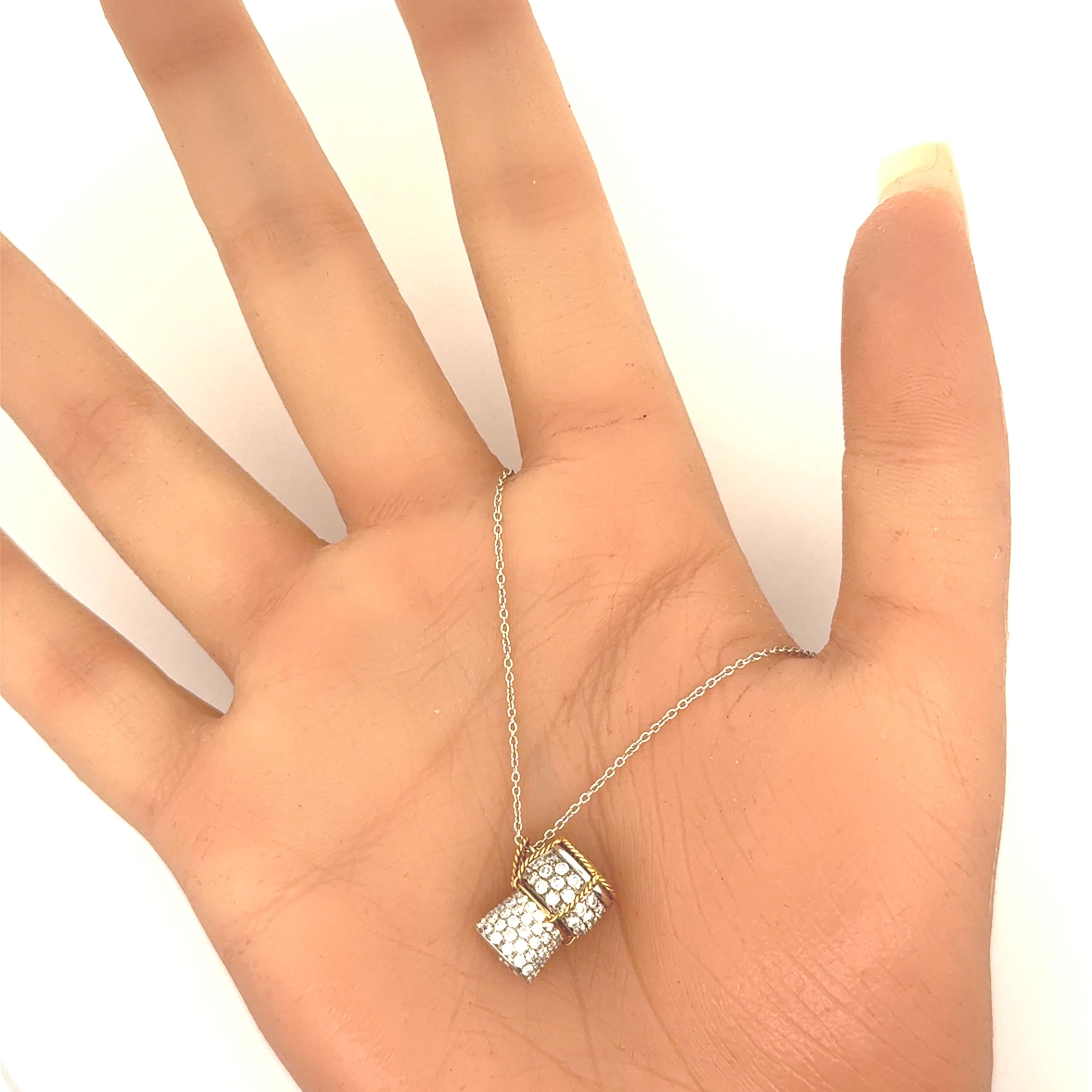 Roberto Coin Diamond Ruby 18K Yellow White Gold Drum Pendant Necklace