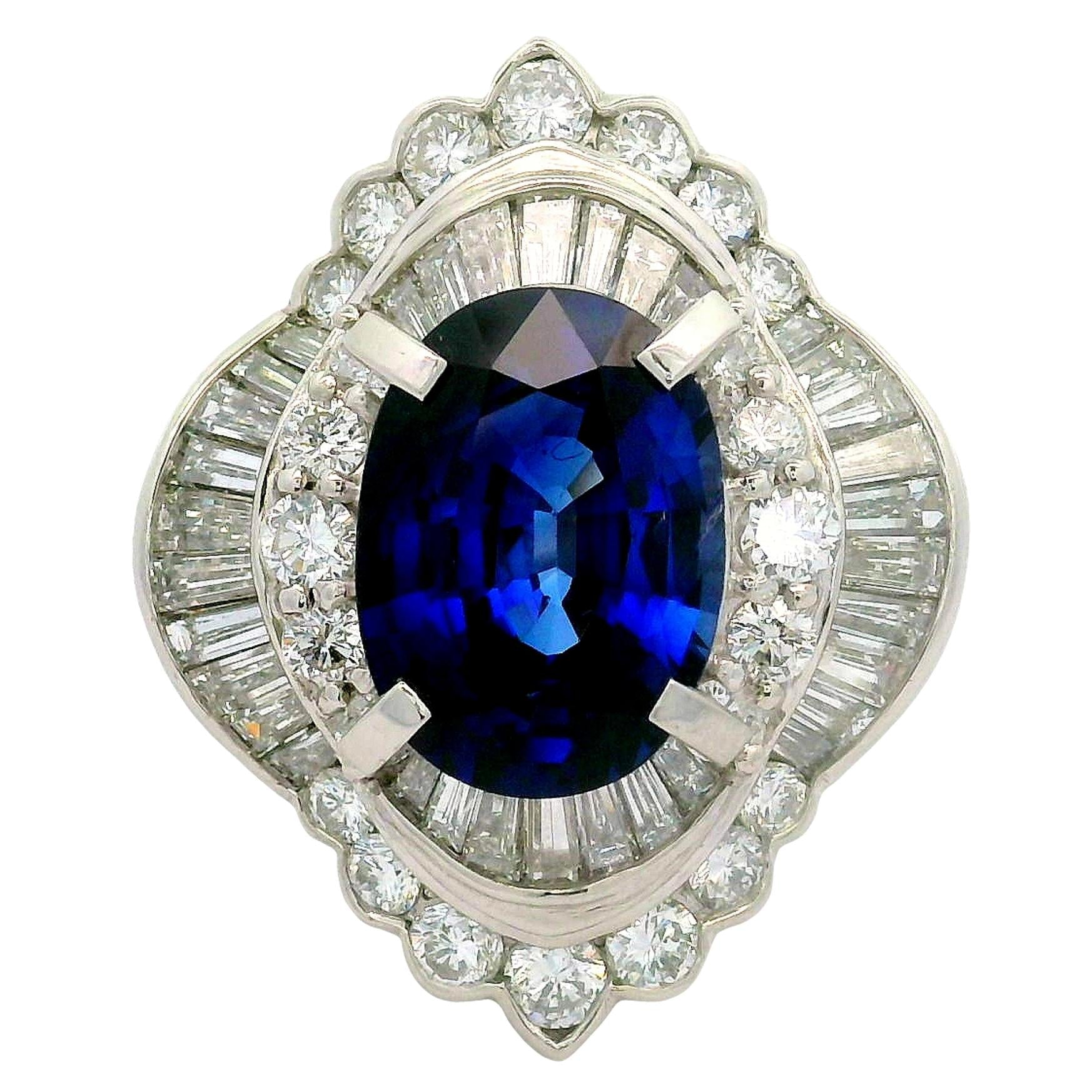 5.82 Carat Blue Sapphire Diamond Platinum Ballerina Ring