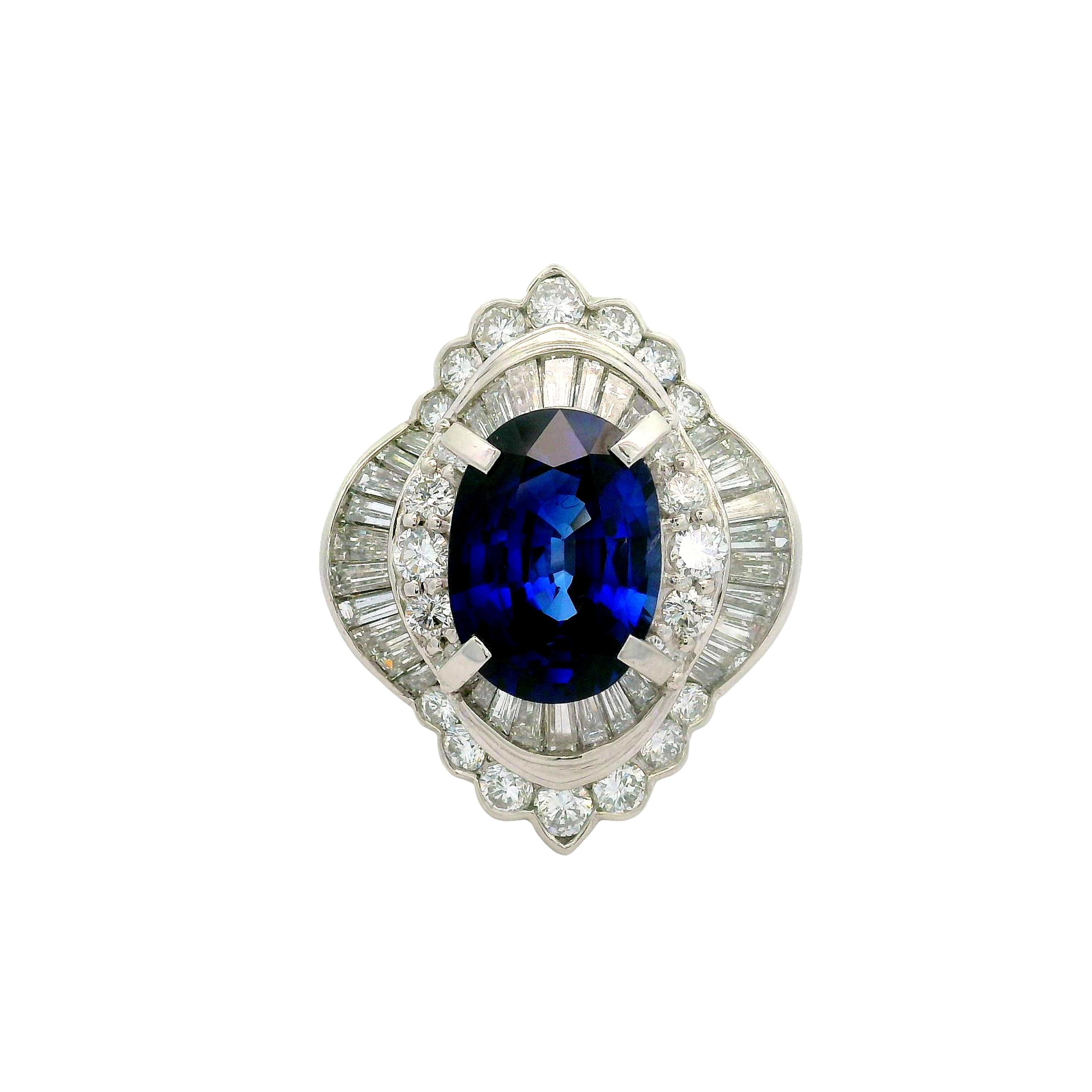 5.82 Carat Blue Sapphire Diamond Platinum Ballerina Ring