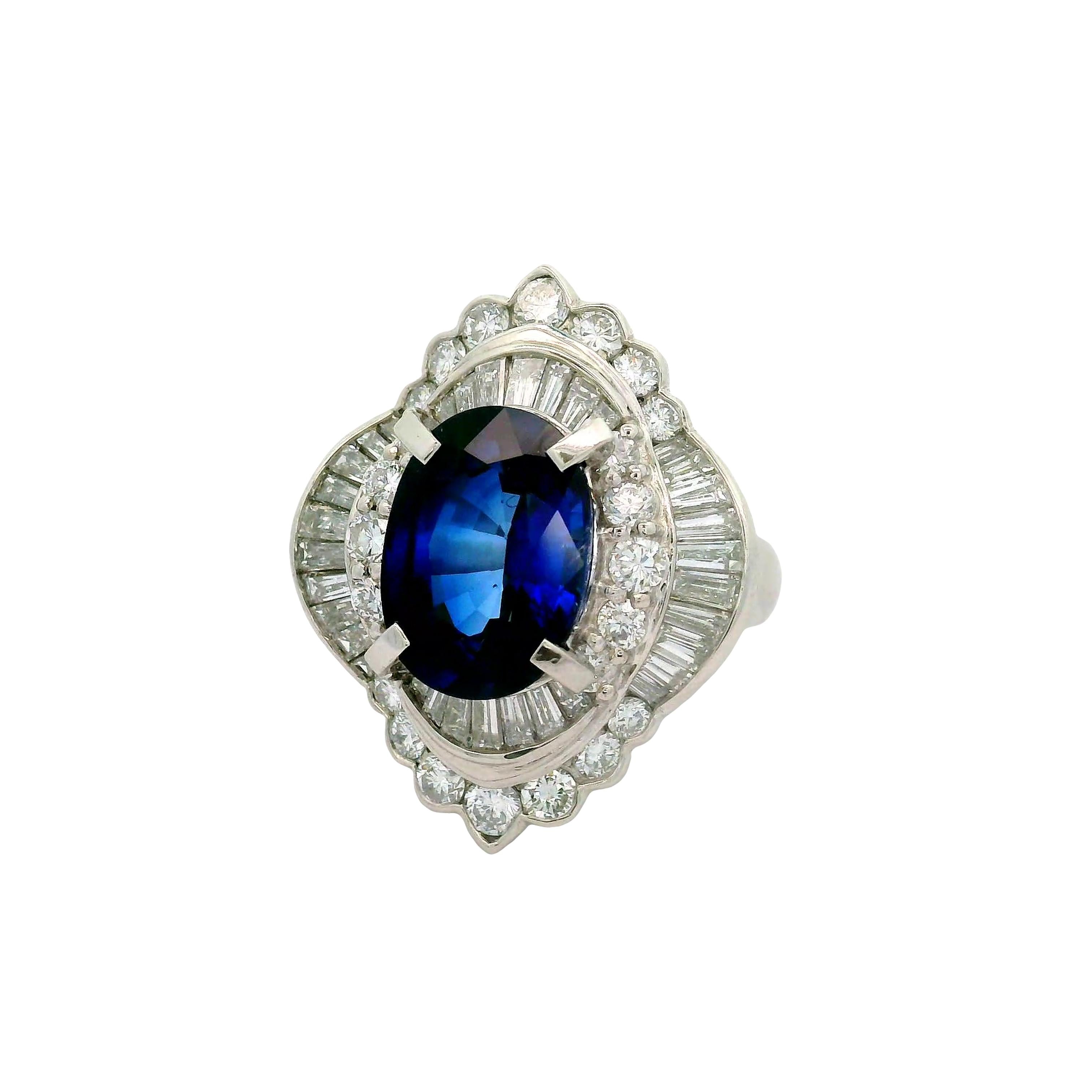 5.82 Carat Blue Sapphire Diamond Platinum Ballerina Ring