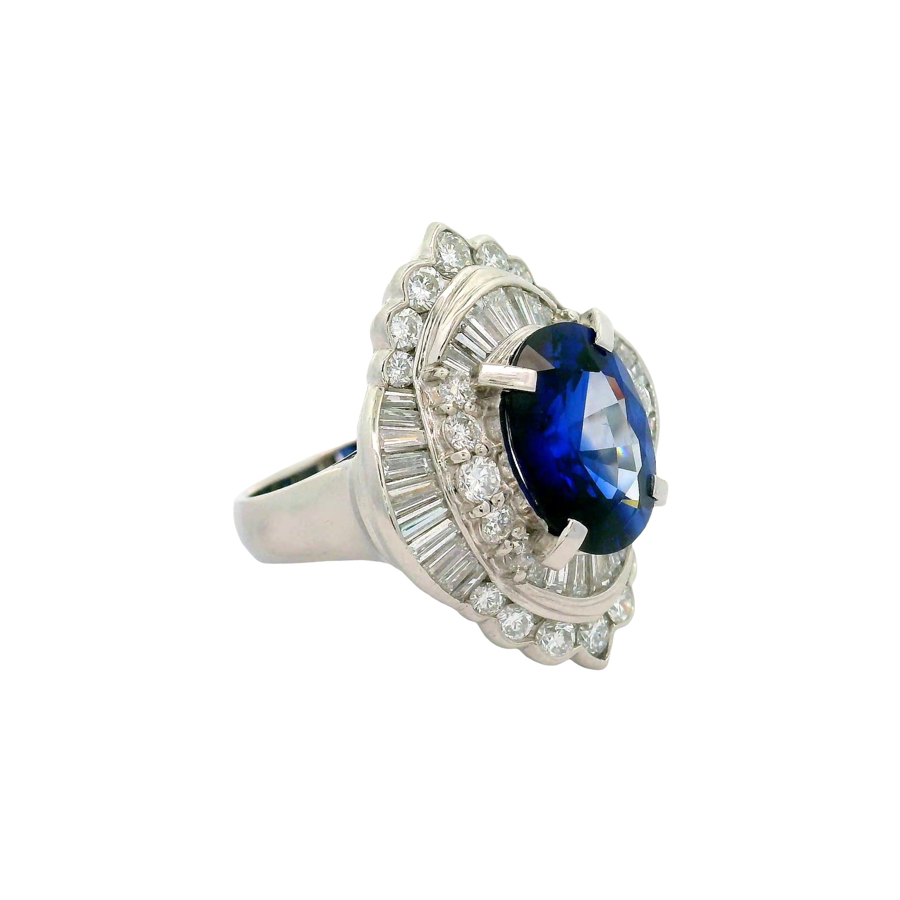 5.82 Carat Blue Sapphire Diamond Platinum Ballerina Ring