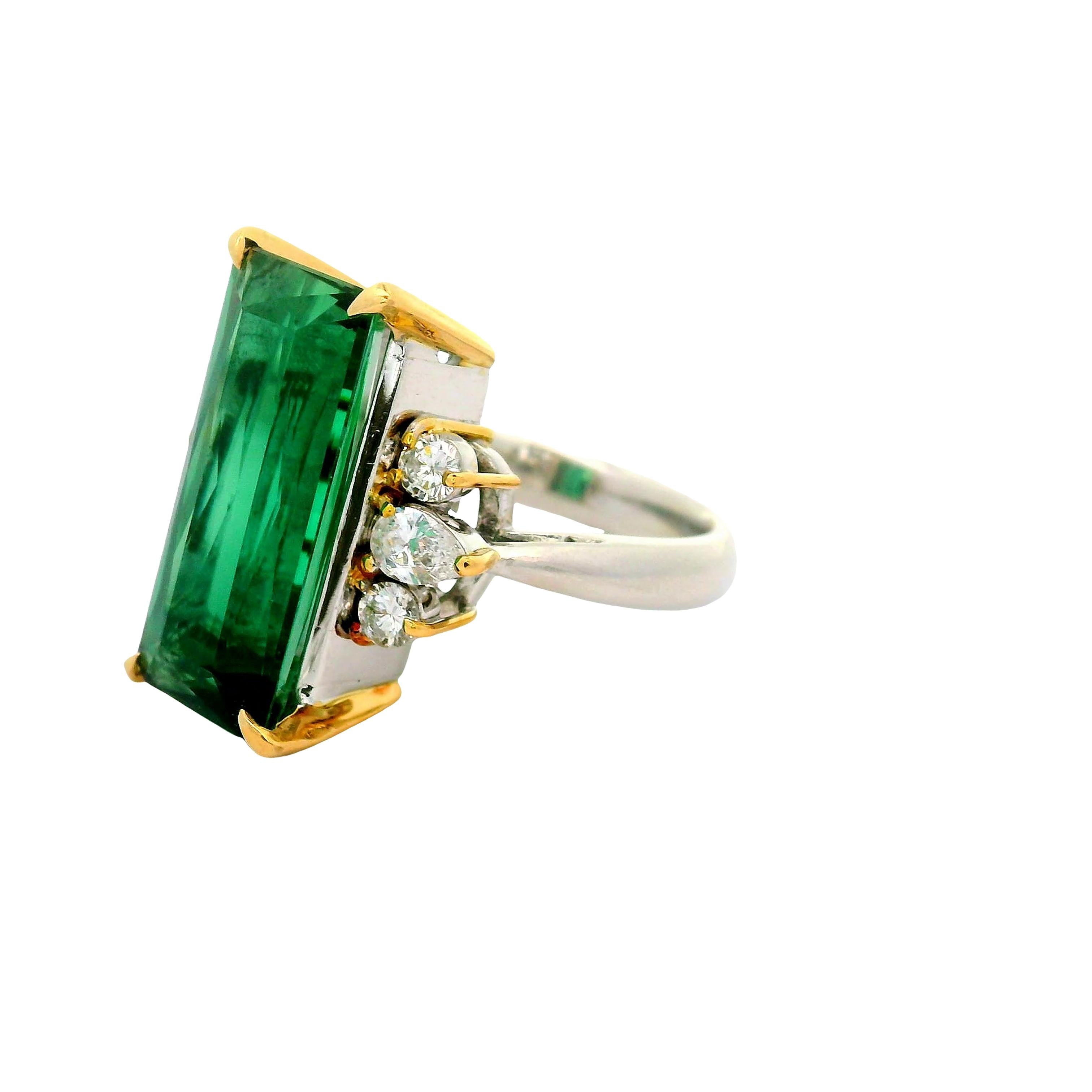 9.68 Carat Green Tourmaline Diamond Platinum 18K Yellow Gold Ring