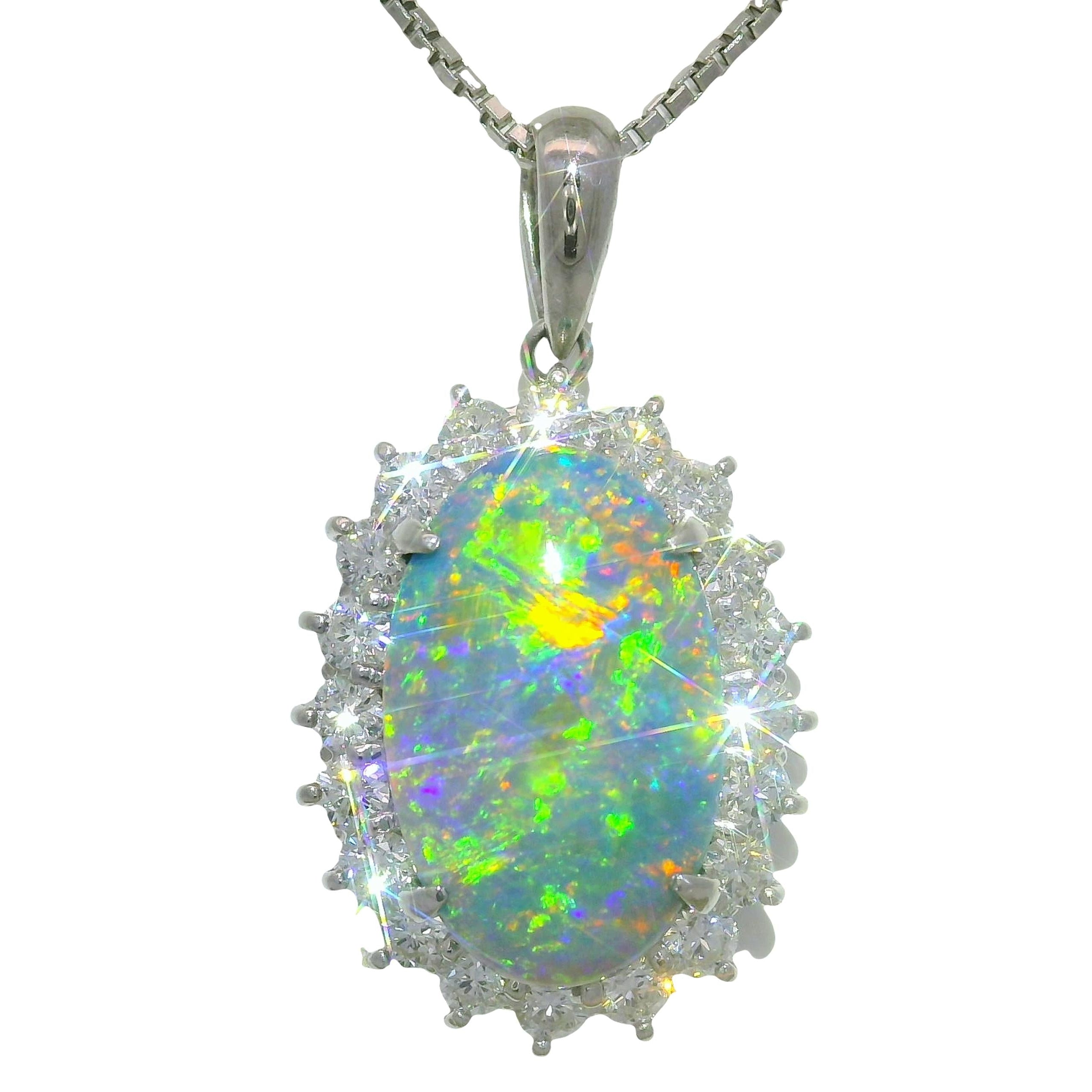 3.51 Carat Australian Black Opal Diamond Platinum Halo Pendant Necklace