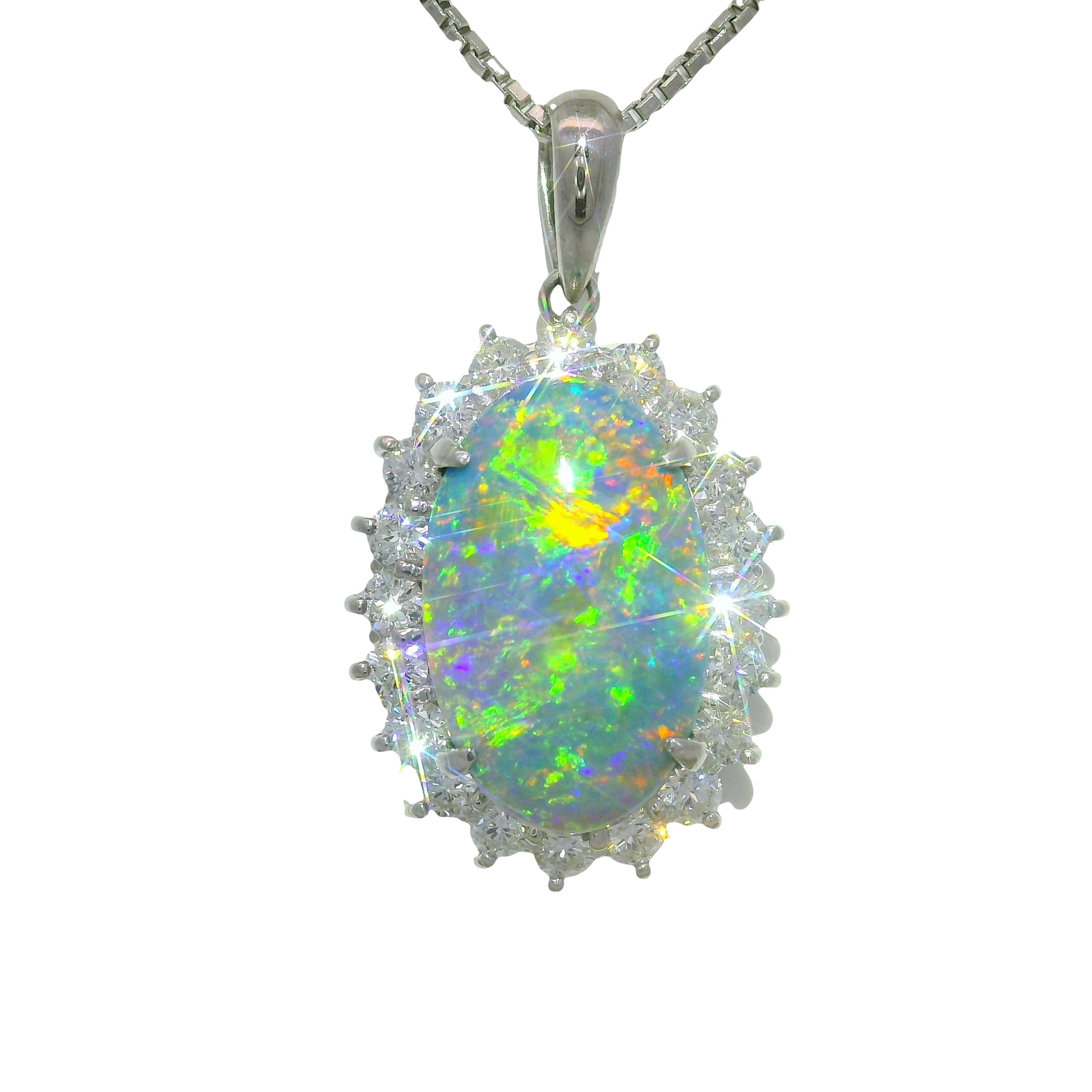 3.51 Carat Australian Black Opal Diamond Platinum Halo Pendant Necklace