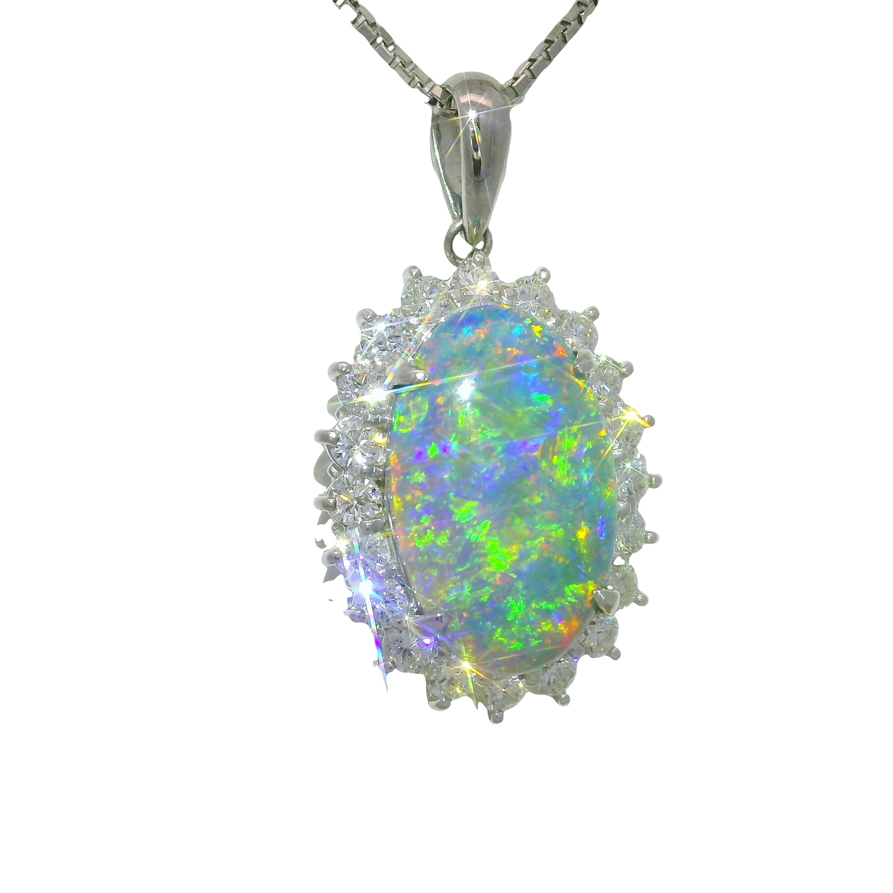 3.51 Carat Australian Black Opal Diamond Platinum Halo Pendant Necklace