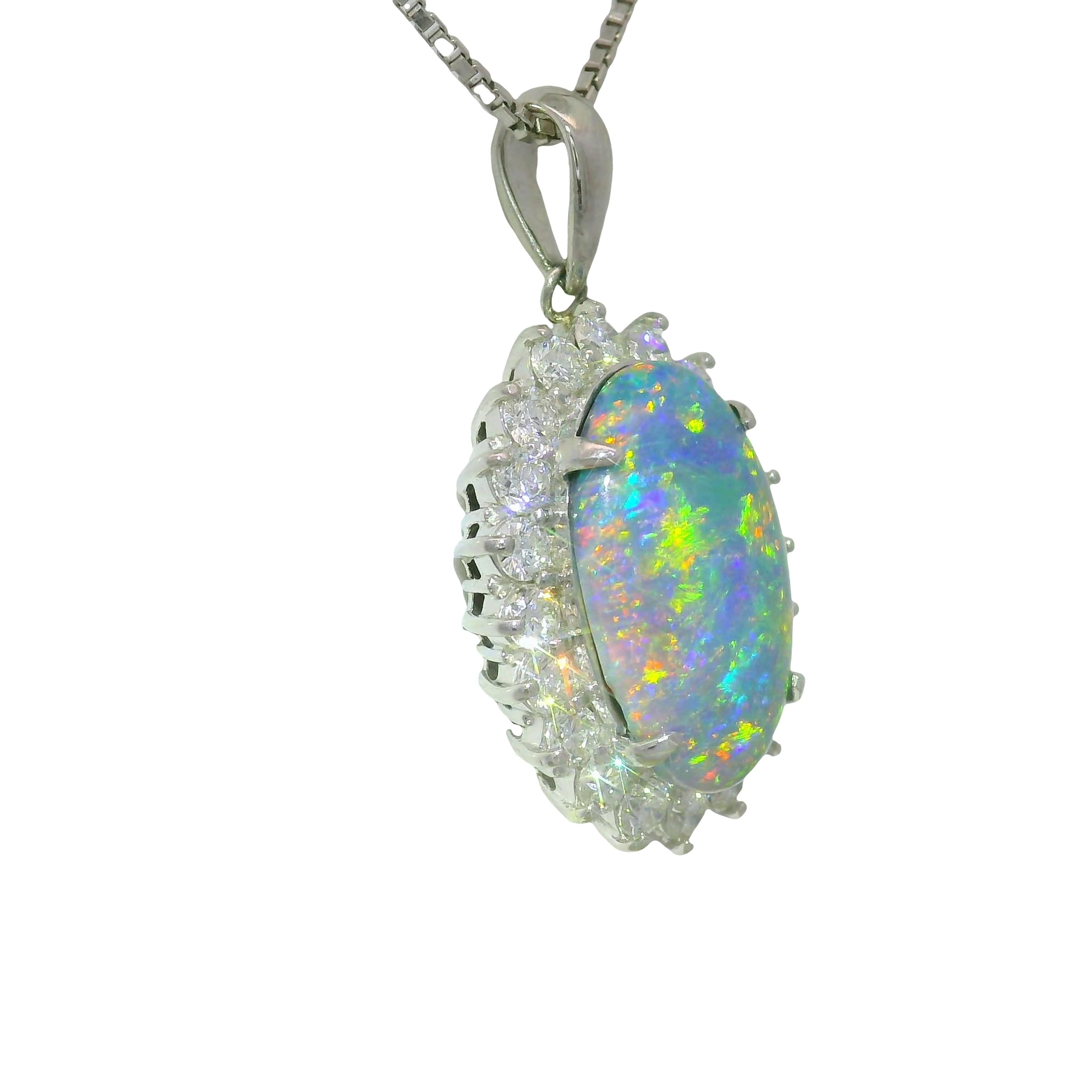 3.51 Carat Australian Black Opal Diamond Platinum Halo Pendant Necklace