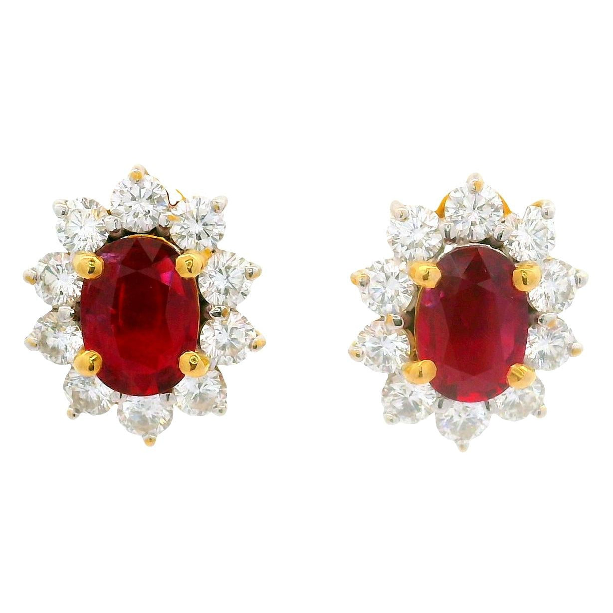 2.34 Carats Ruby Diamond 18k Yellow Gold Halo Earrings, GIA Certified