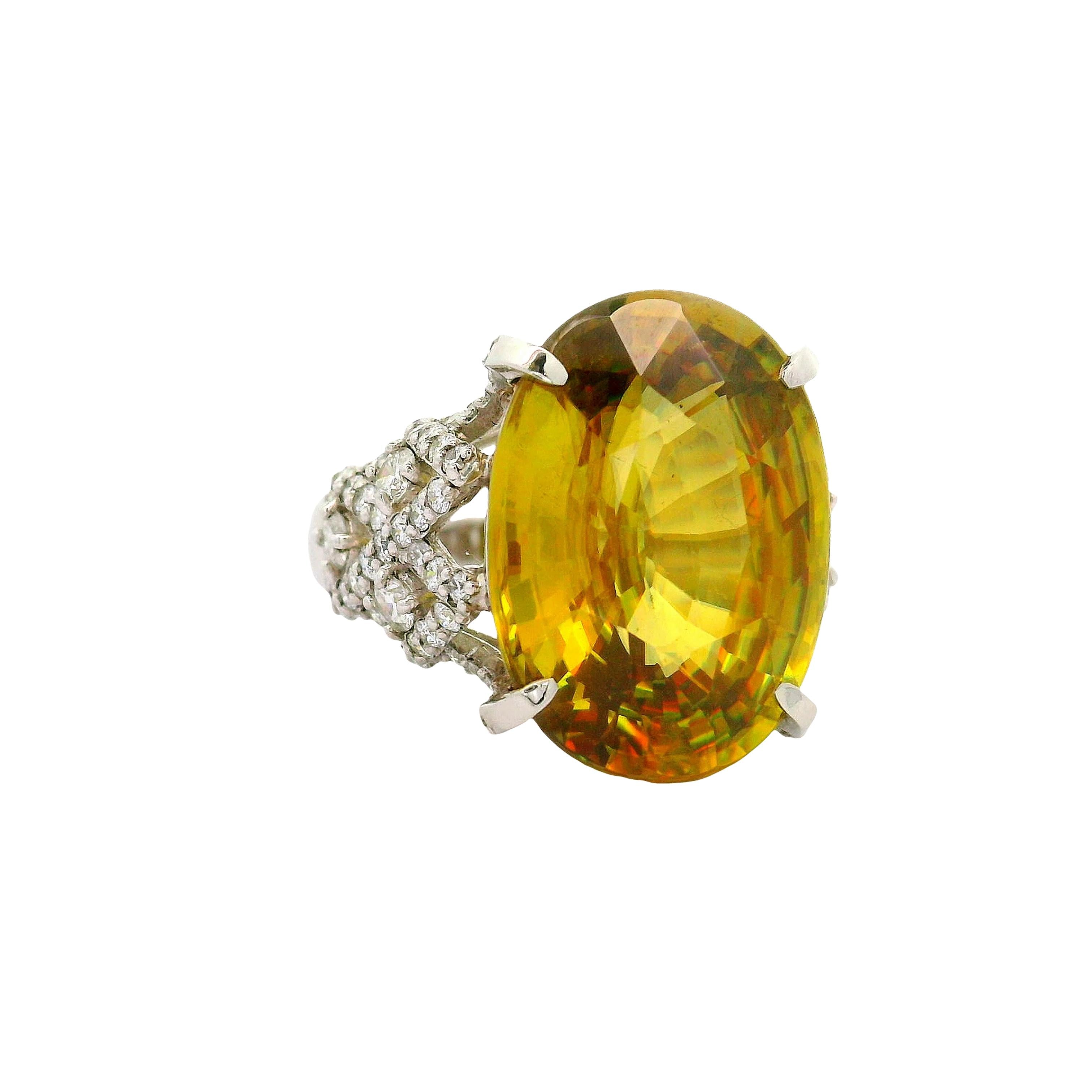 15.46 Carat Sphene Diamond Platinum Cocktail Ring