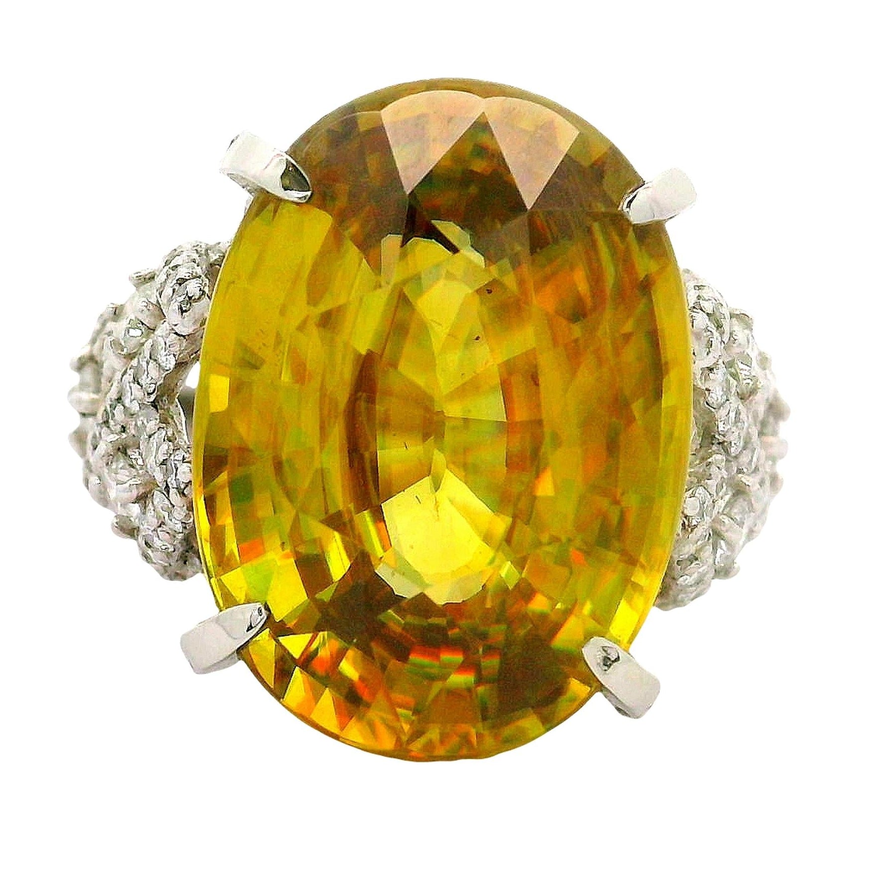 15.46 Carat Sphene Diamond Platinum Cocktail Ring