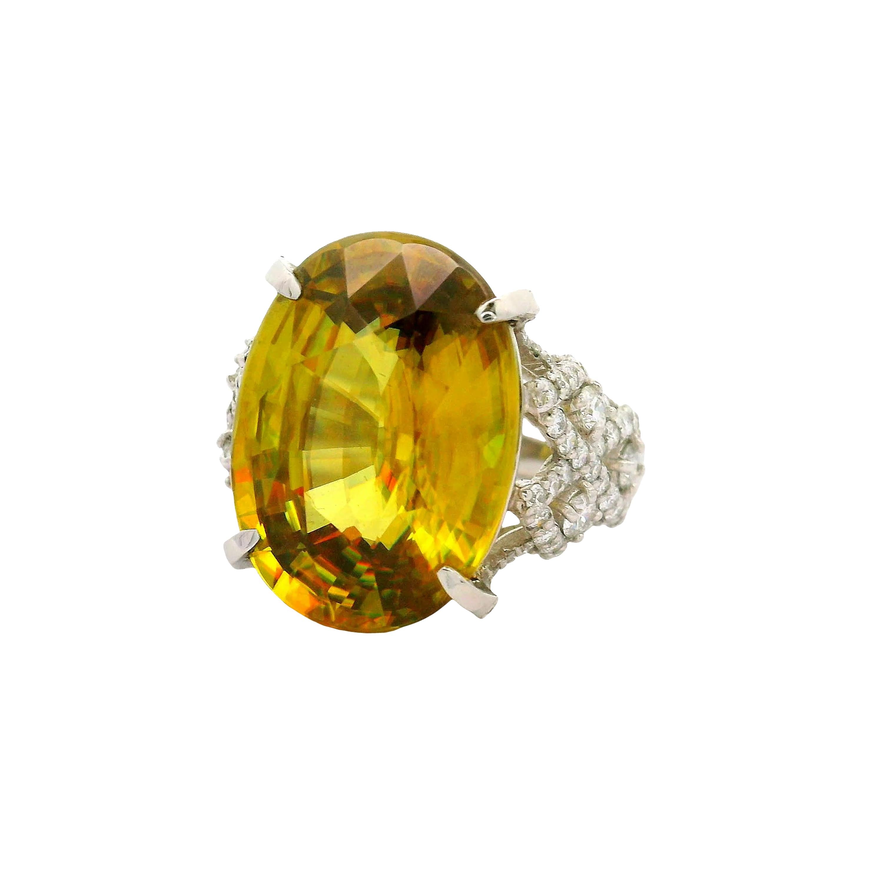 15.46 Carat Sphene Diamond Platinum Cocktail Ring