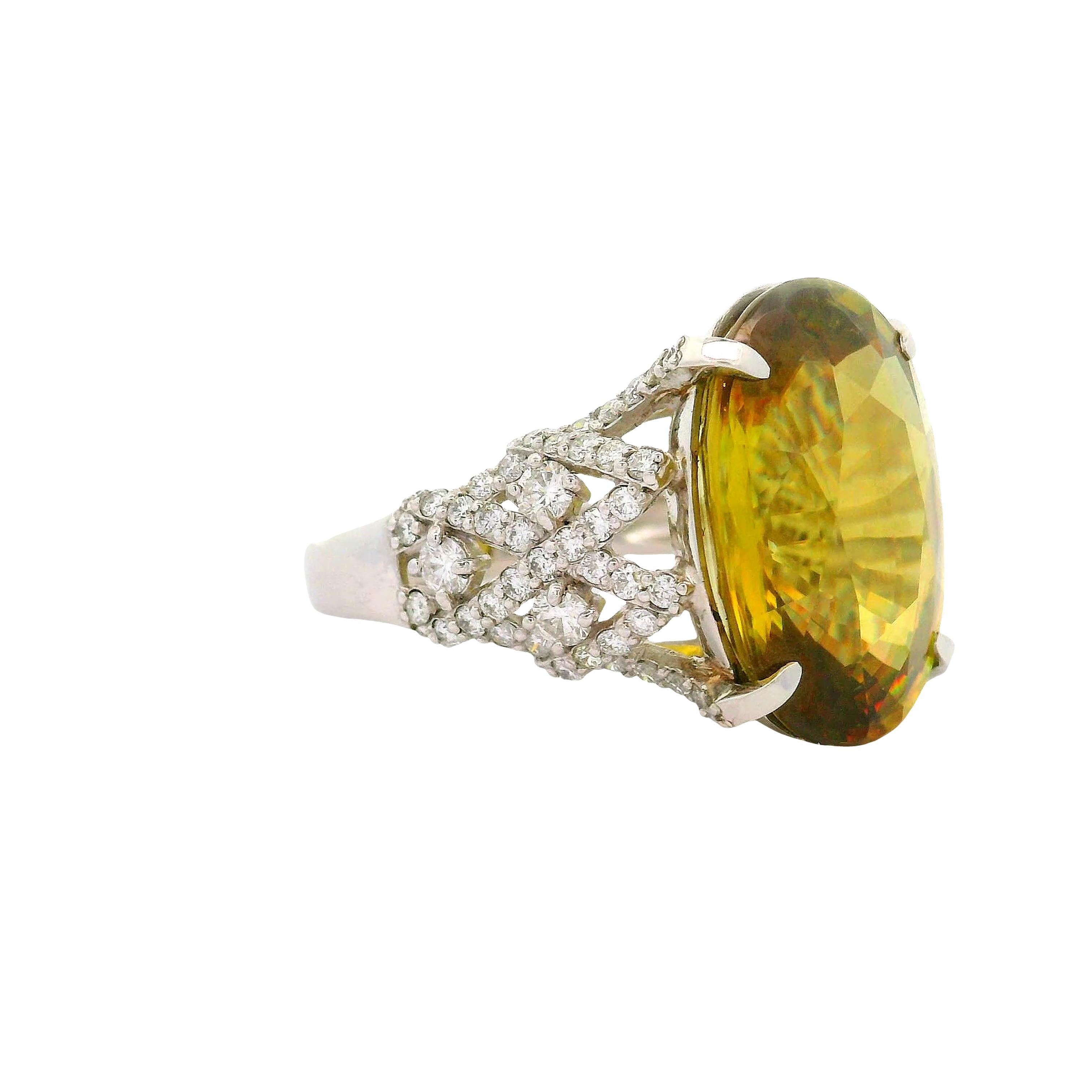 15.46 Carat Sphene Diamond Platinum Cocktail Ring