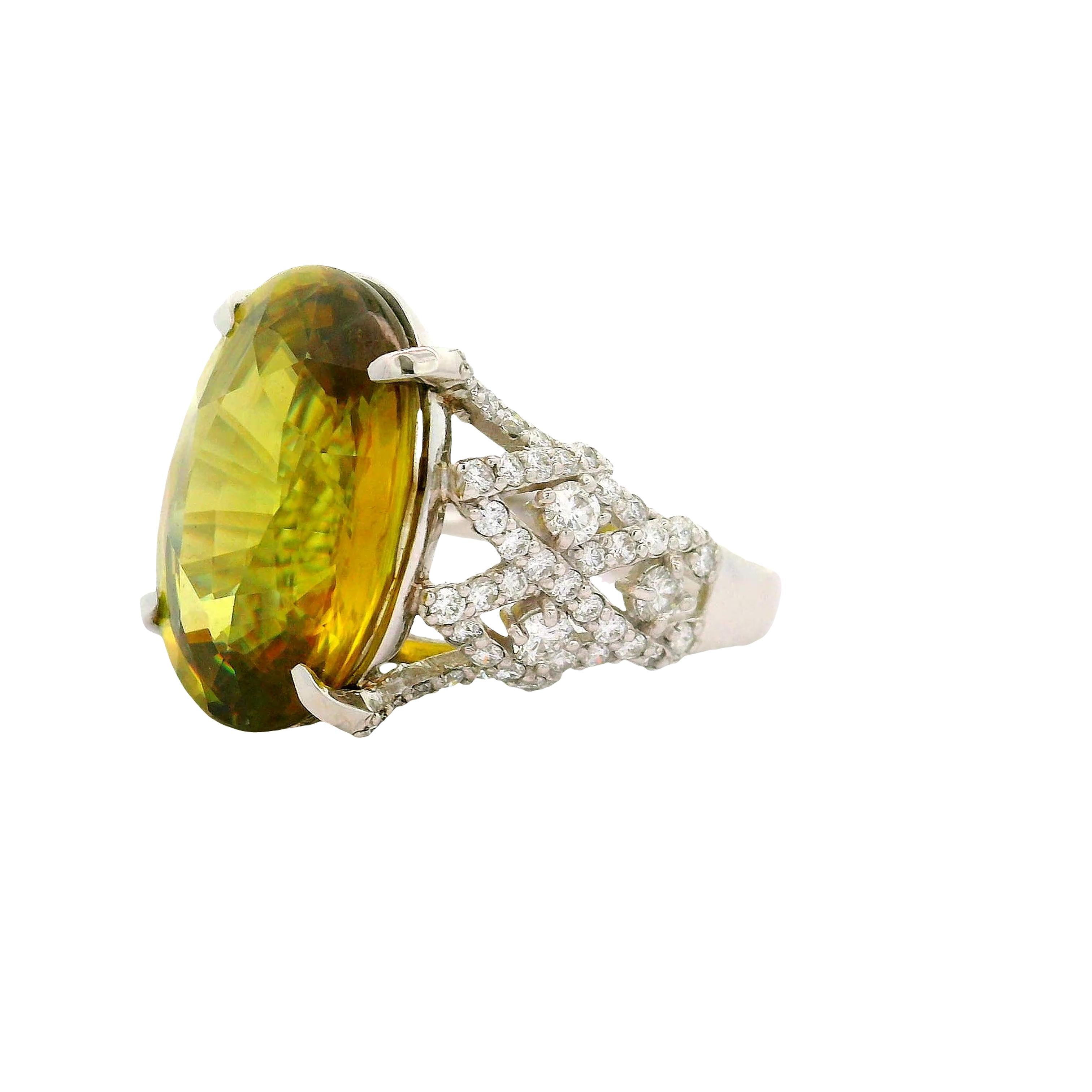 15.46 Carat Sphene Diamond Platinum Cocktail Ring