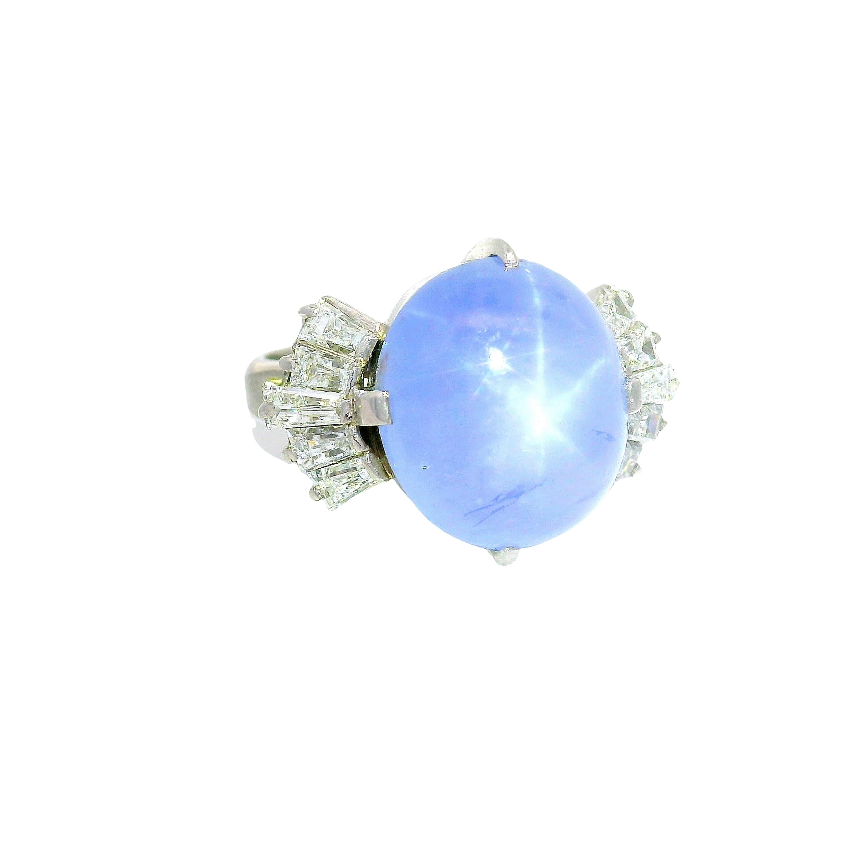 13.64 Carat Blue Star Sapphire Diamond Platinum Ring