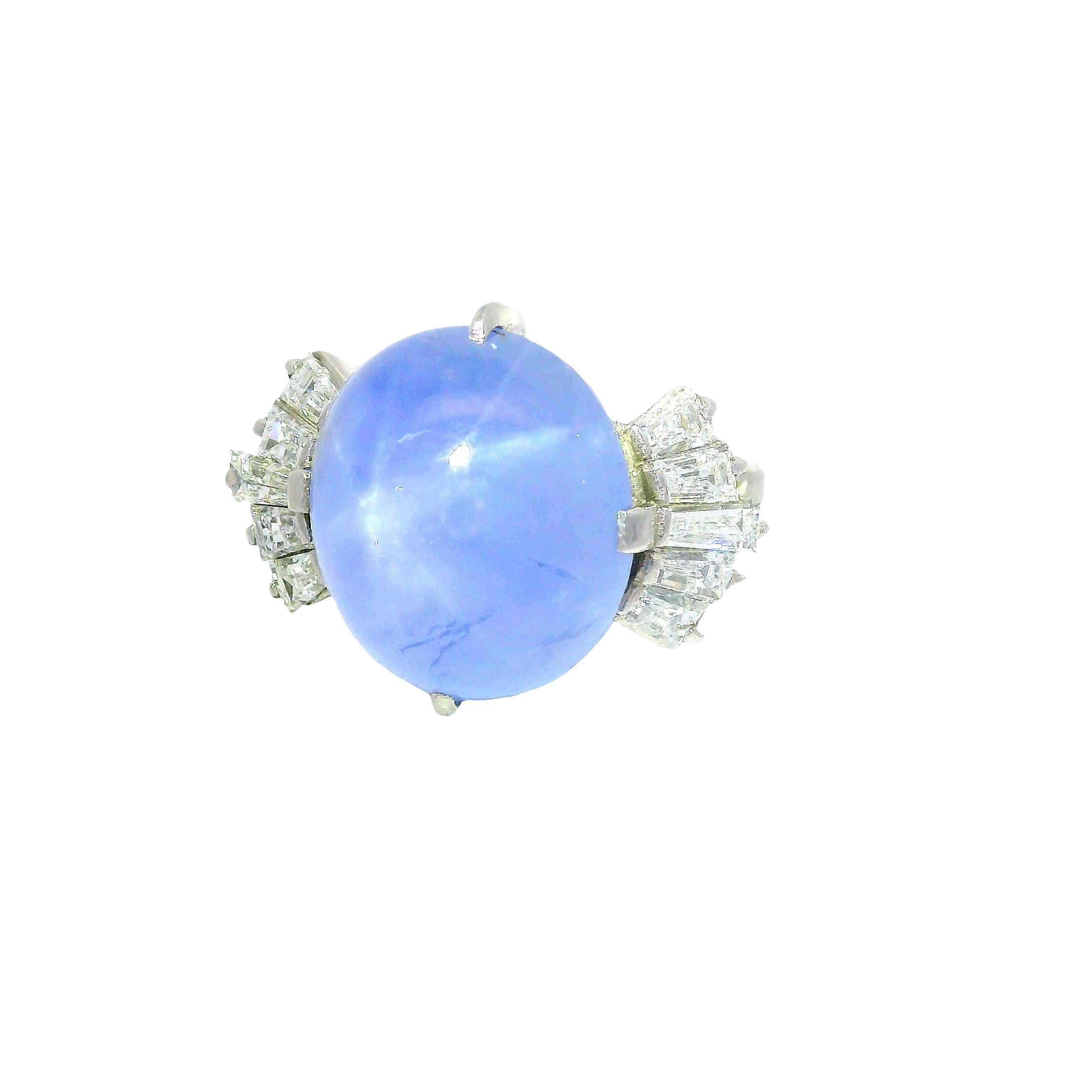 13.64 Carat Blue Star Sapphire Diamond Platinum Ring