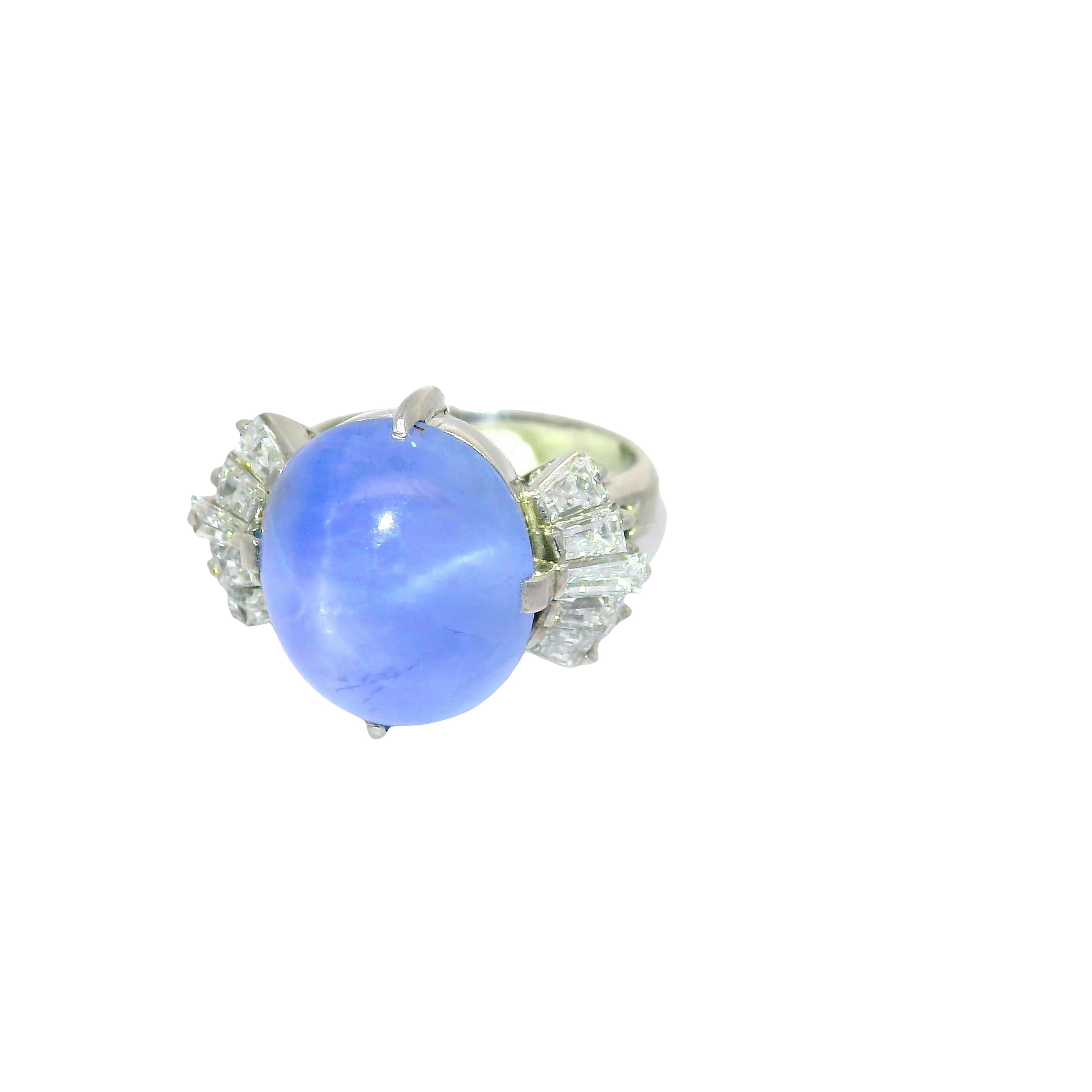 13.64 Carat Blue Star Sapphire Diamond Platinum Ring