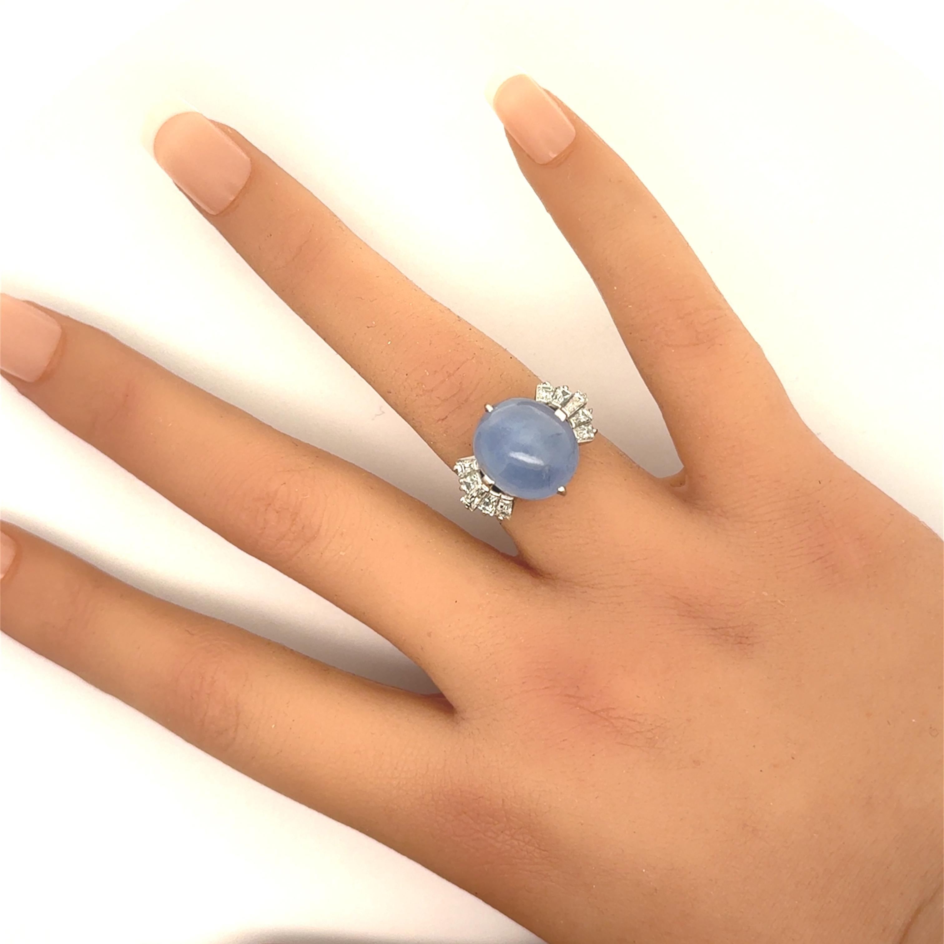 13.64 Carat Blue Star Sapphire Diamond Platinum Ring