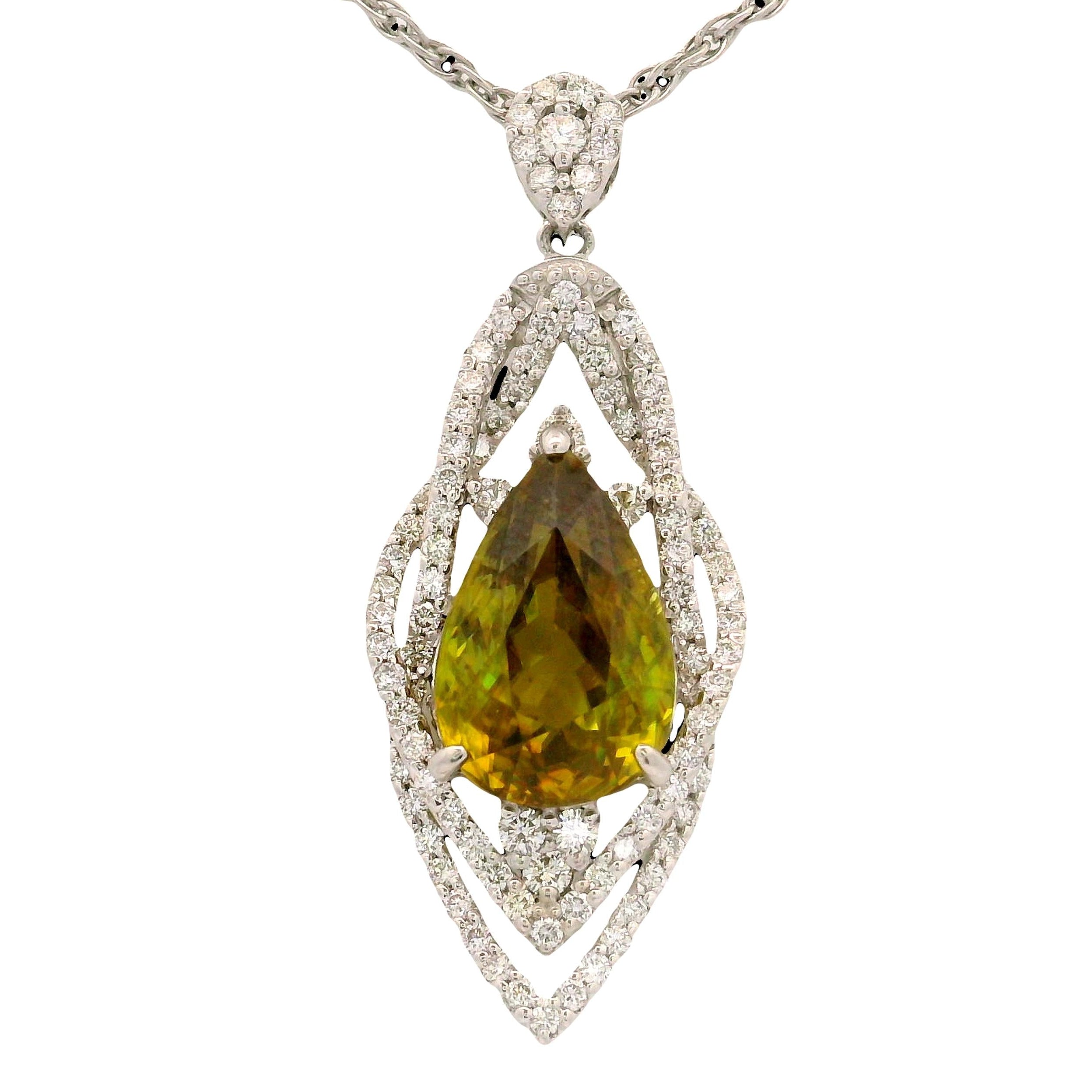 4.45 Carat Sphene Diamond Platinum Pendant Necklace