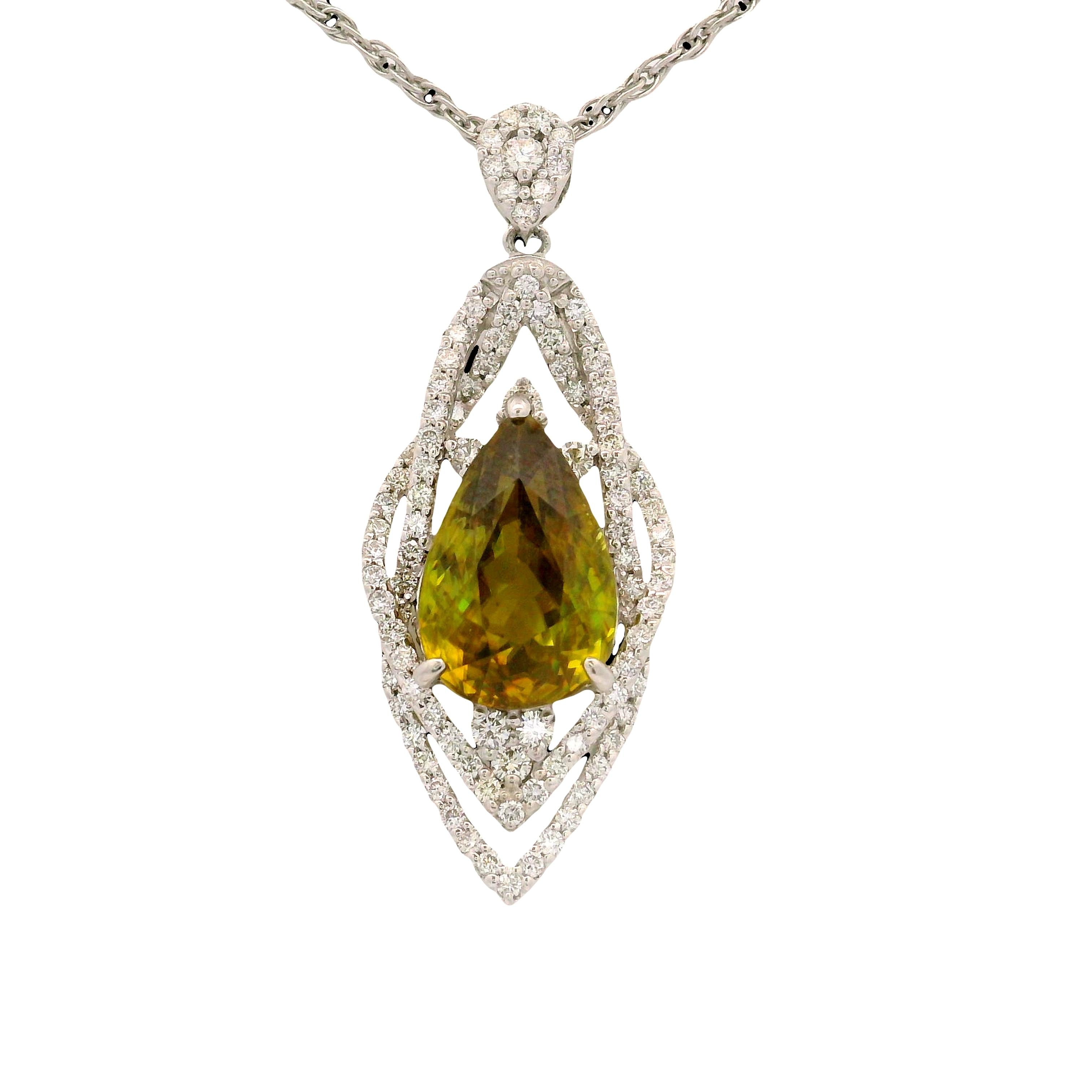4.45 Carat Sphene Diamond Platinum Pendant Necklace