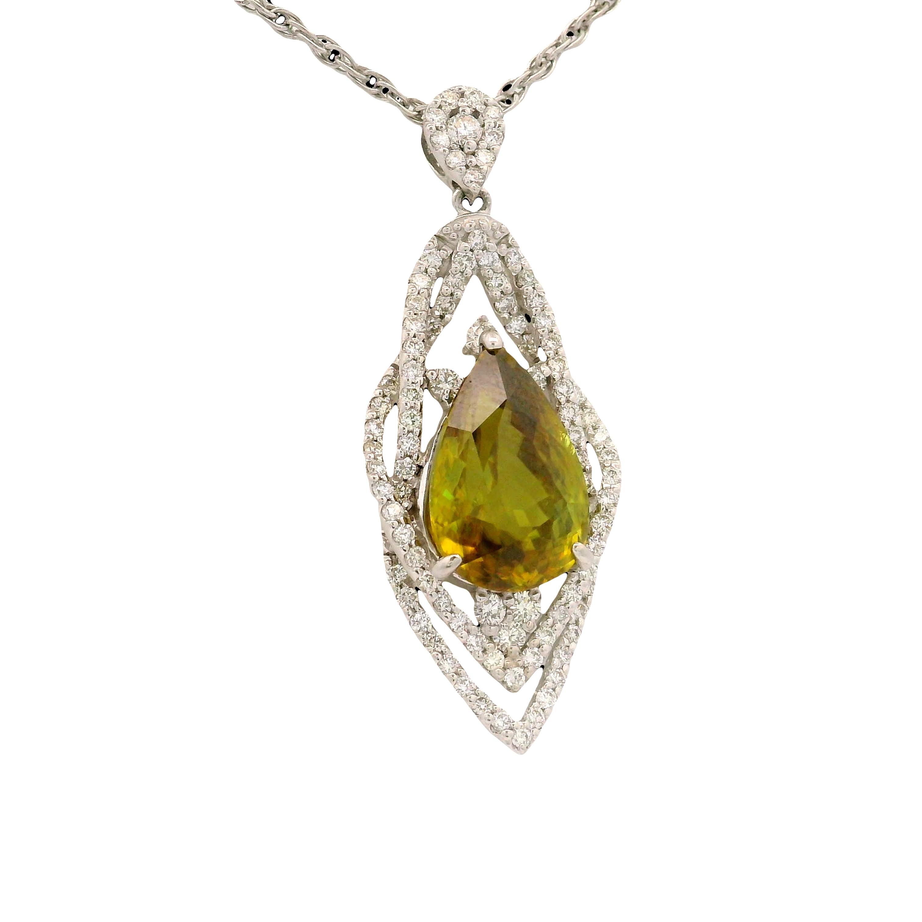 4.45 Carat Sphene Diamond Platinum Pendant Necklace