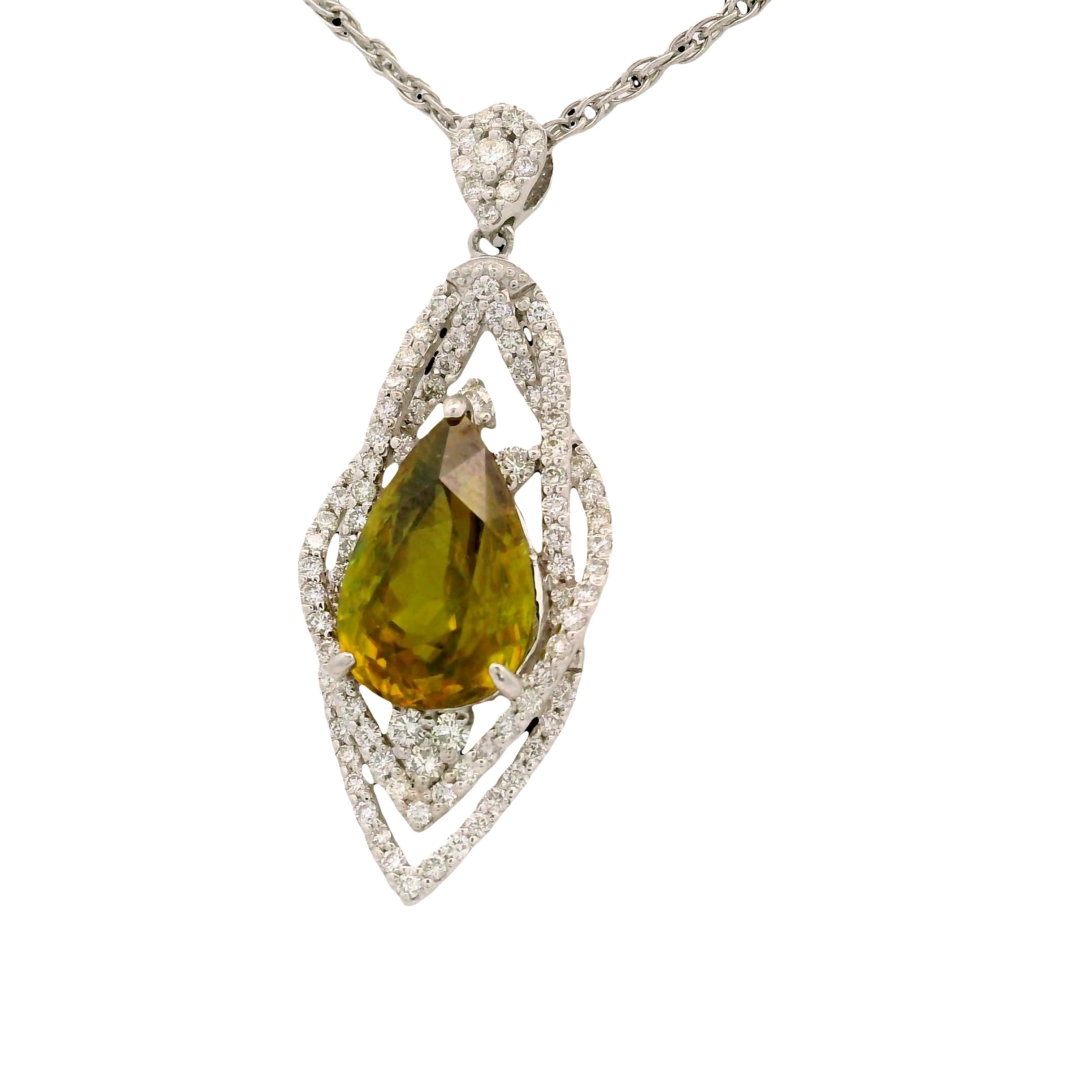 4.45 Carat Sphene Diamond Platinum Pendant Necklace
