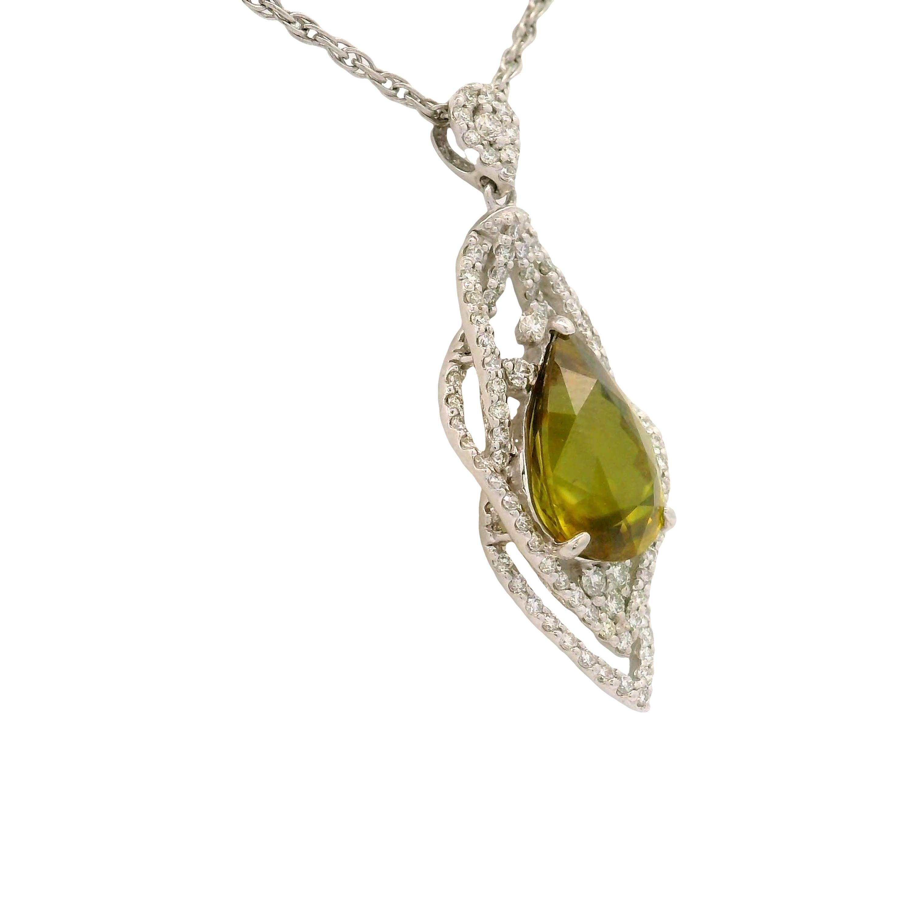 4.45 Carat Sphene Diamond Platinum Pendant Necklace