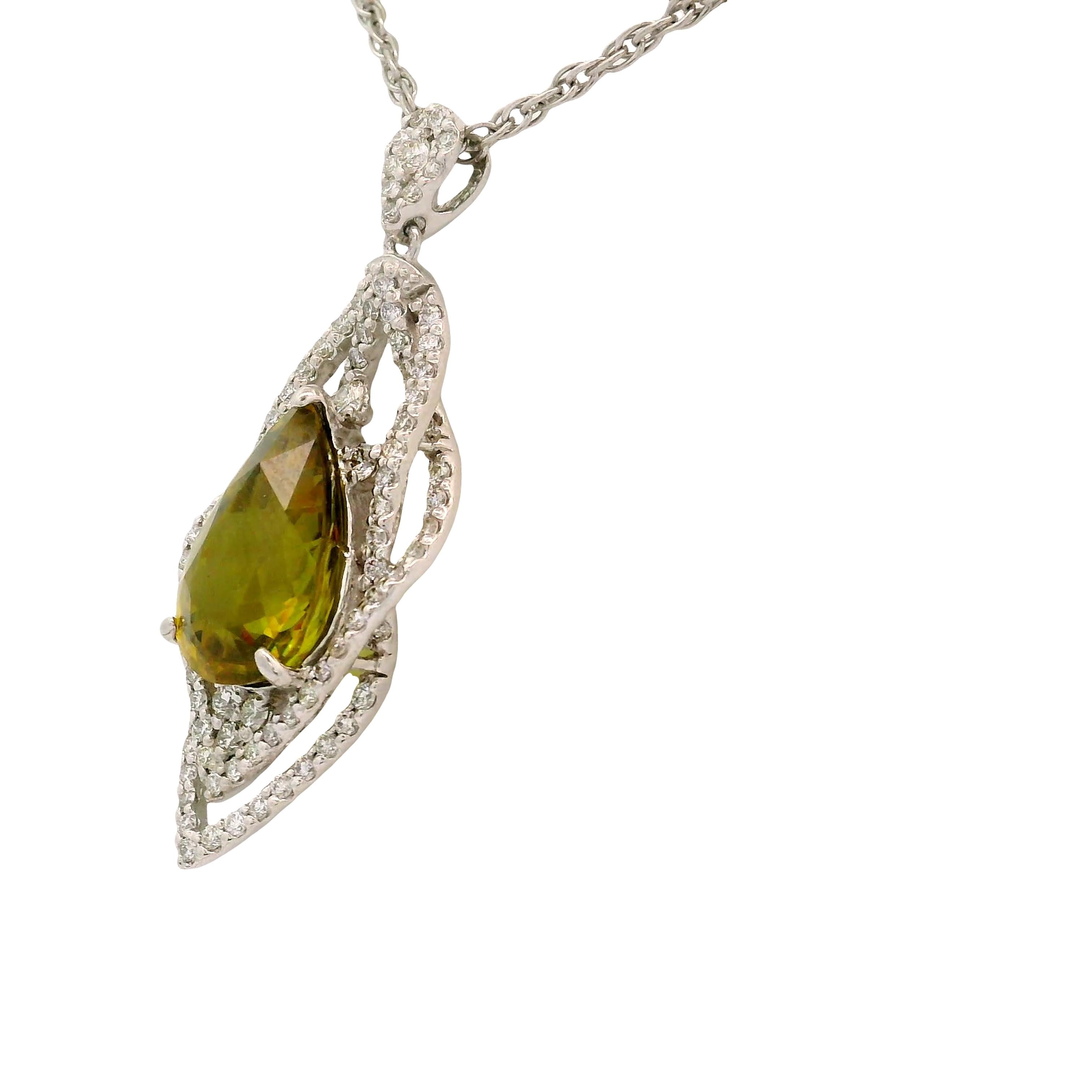 4.45 Carat Sphene Diamond Platinum Pendant Necklace