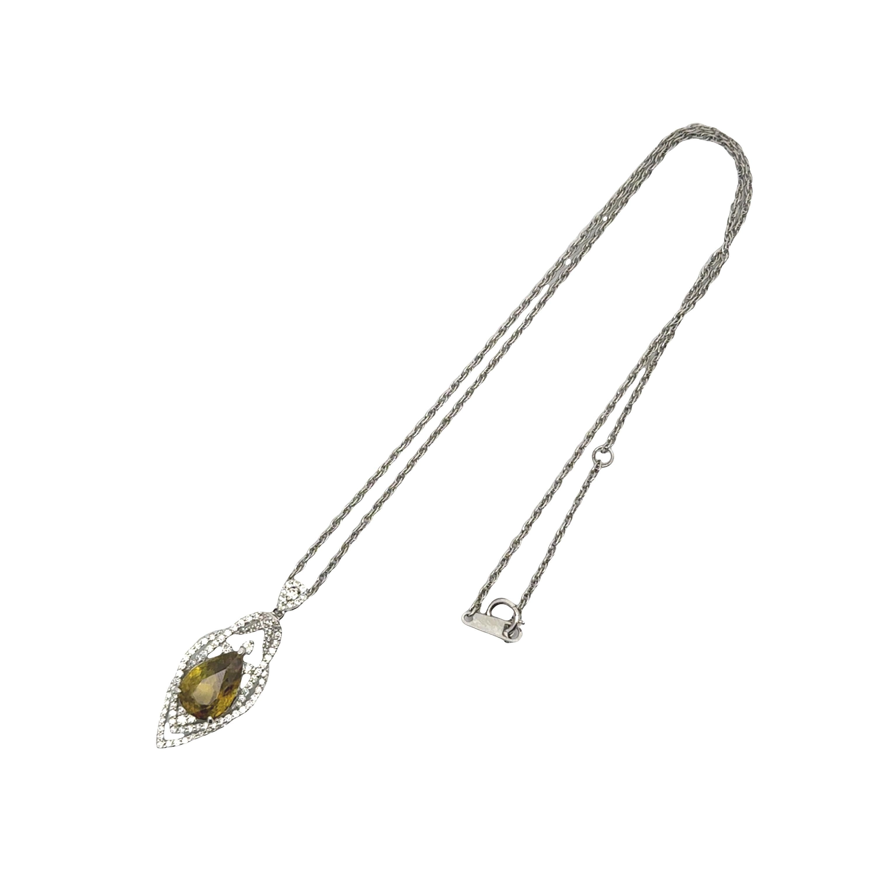 4.45 Carat Sphene Diamond Platinum Pendant Necklace