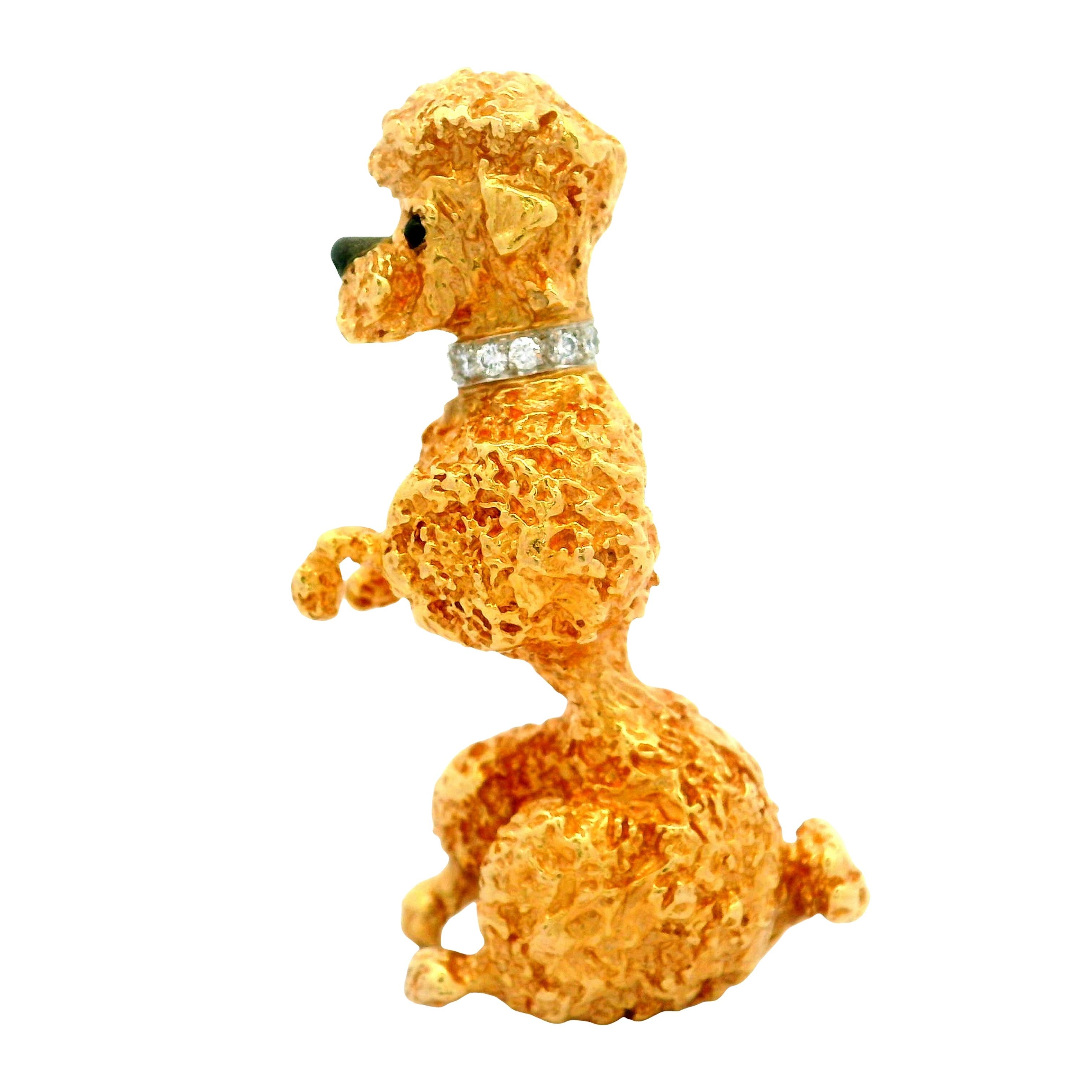 Ruser Diamond 14k Gold Poodle Dog Brooch