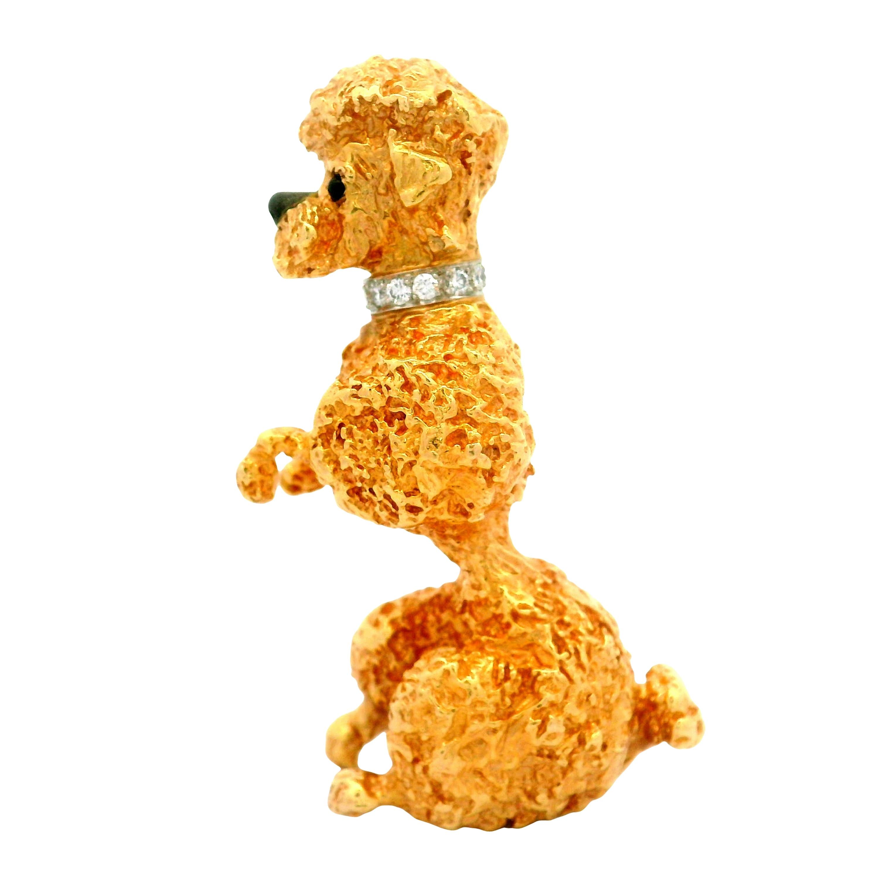 Ruser Diamond 14k Gold Poodle Dog Brooch