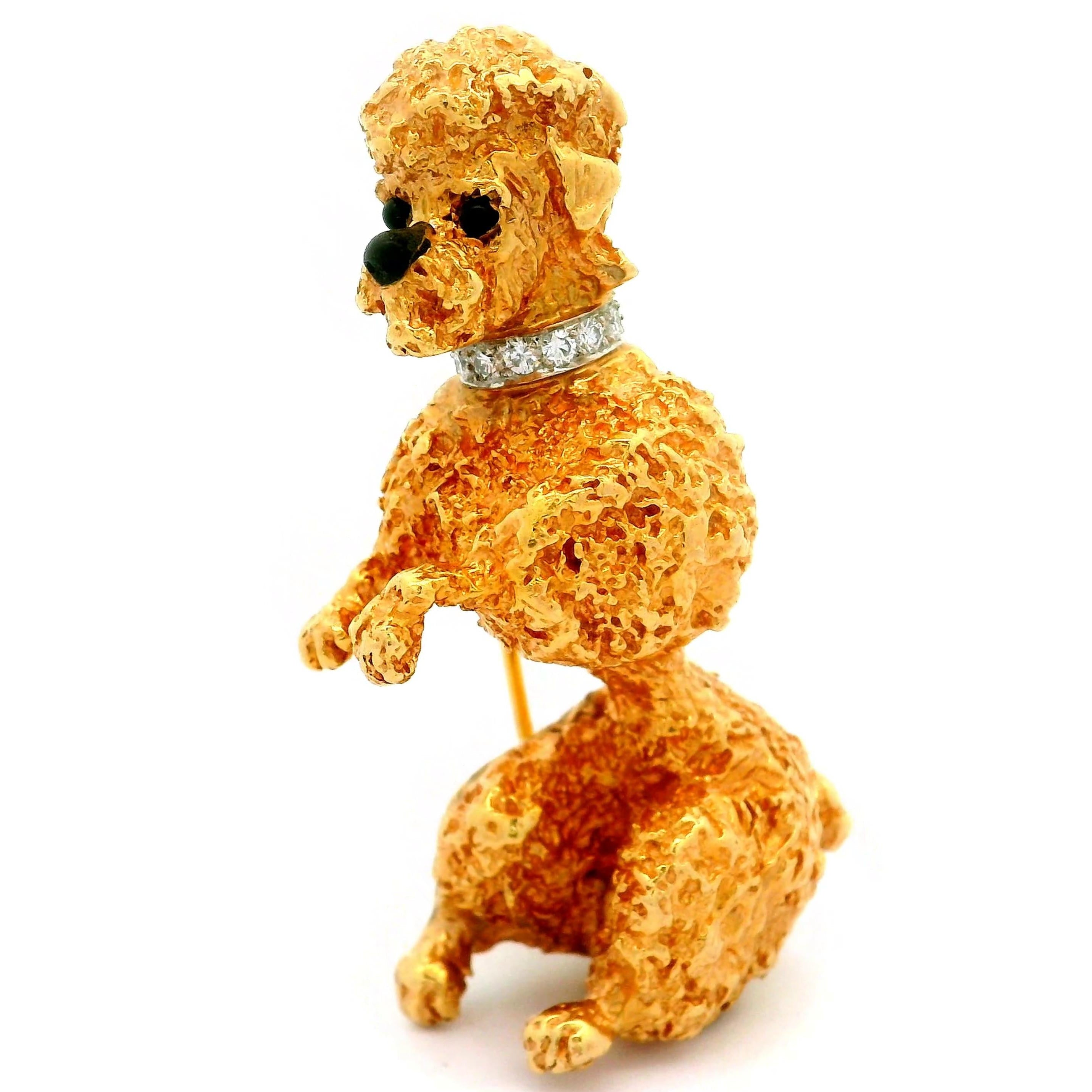 Ruser Diamond 14k Gold Poodle Dog Brooch