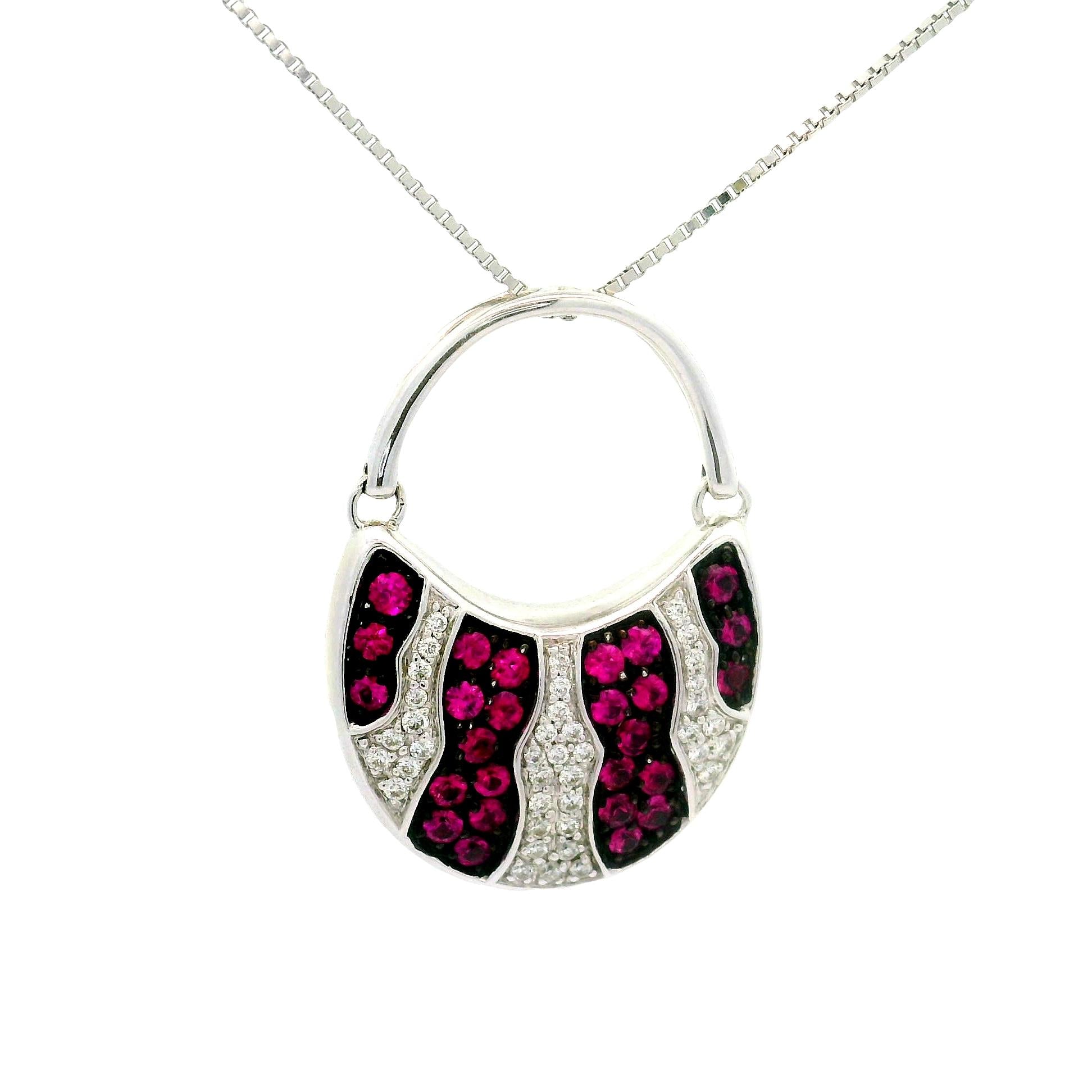 Mikimoto Ruby Diamond 18K White Gold Swing Bag Pendant Chain