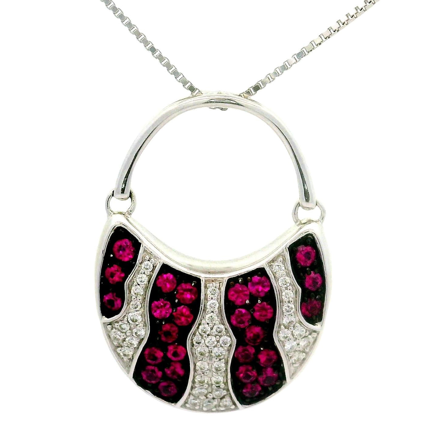Mikimoto Ruby Diamond 18K White Gold Swing Bag Pendant Chain