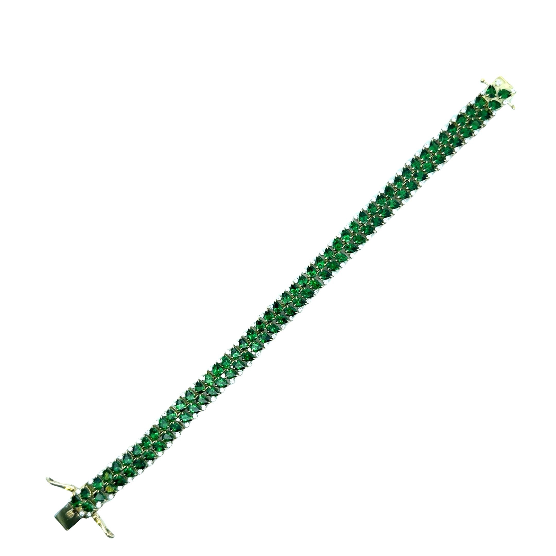 Tsavorite Diamond 14K Yellow Gold Leaf Motif Flexible Tennis Bracelet