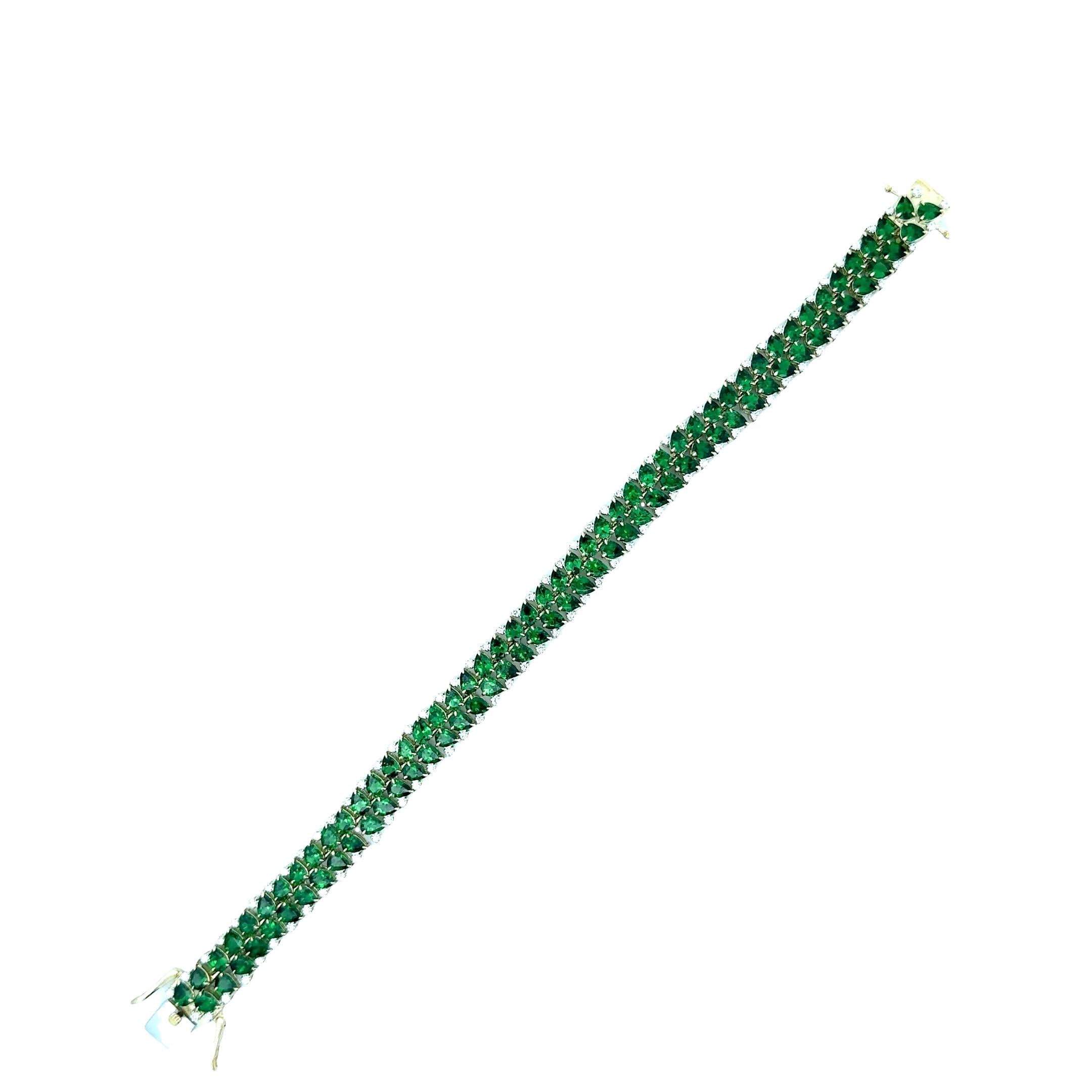 Tsavorite Diamond 14K Yellow Gold Leaf Motif Flexible Tennis Bracelet