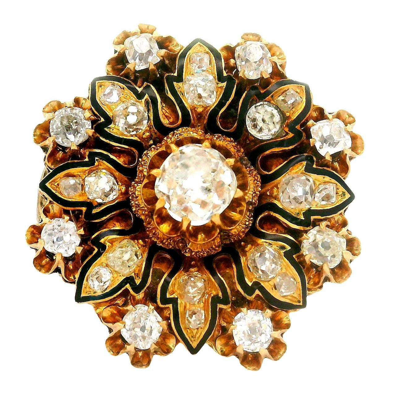 Antique Diamond 14K Yellow Gold Flower Ring