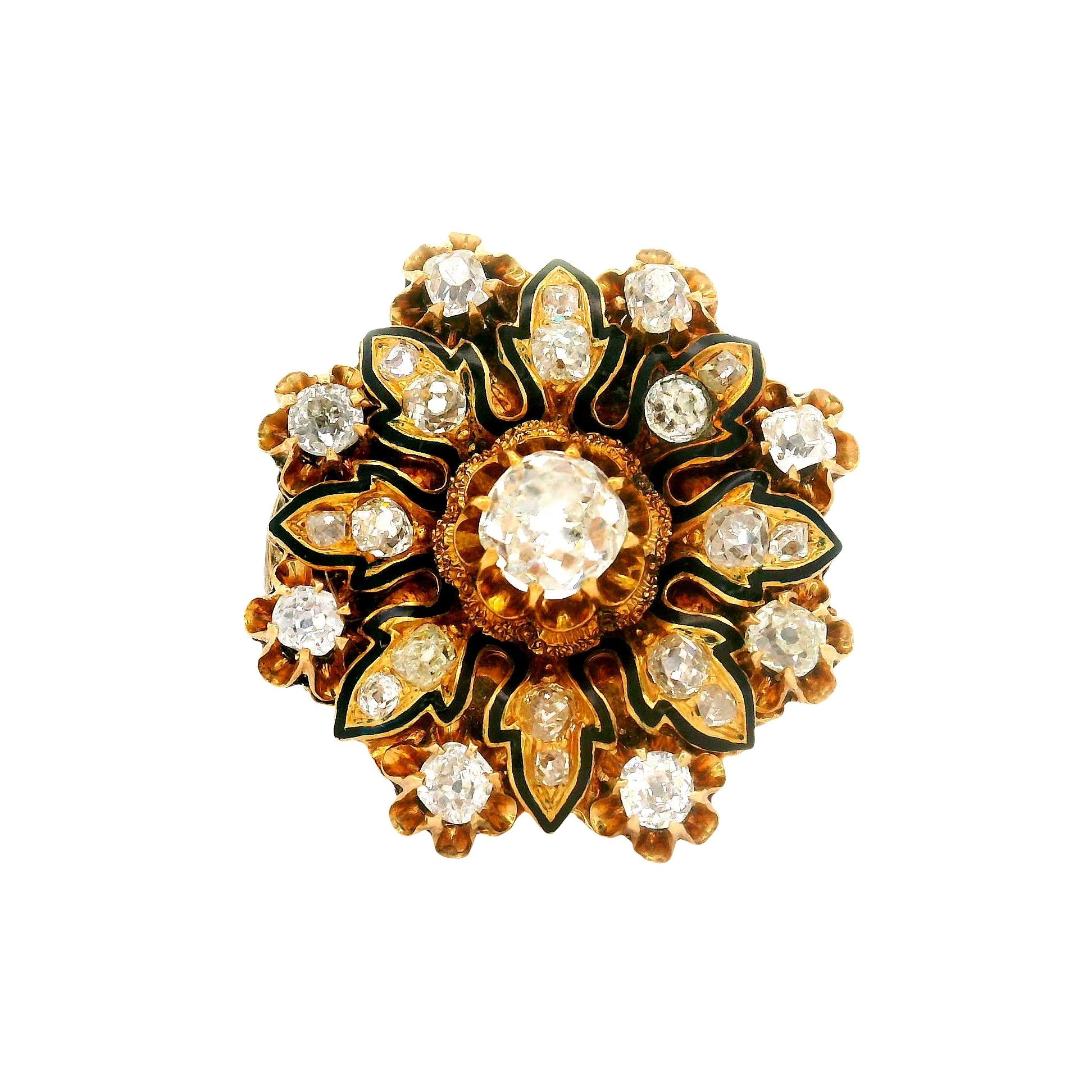 Antique Diamond 14K Yellow Gold Flower Ring