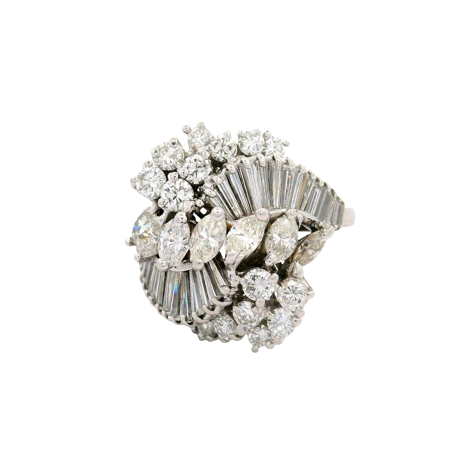 Diamond 18K White Gold Cluster Cocktail RIng