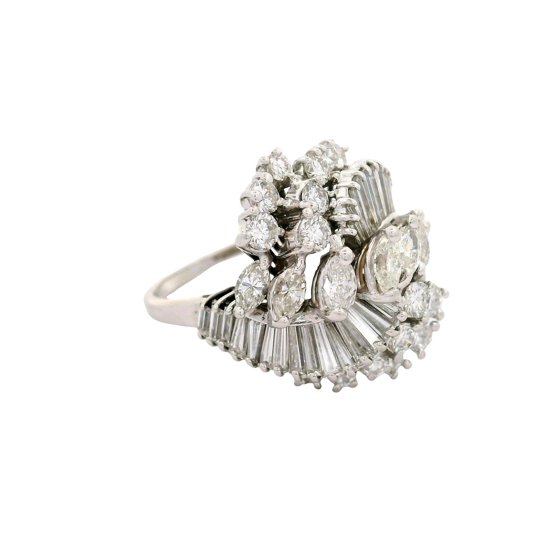 Diamond 18K White Gold Cluster Cocktail RIng