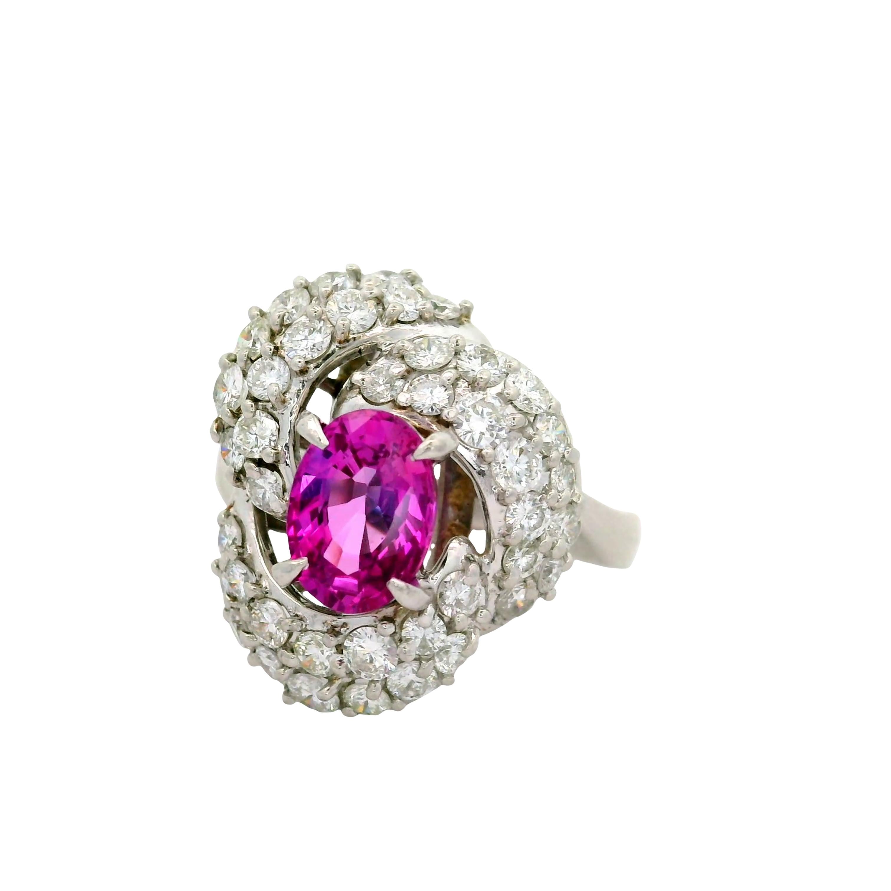 2.04 Carat Pink Sapphire Diamond Platinum Spiral Ring