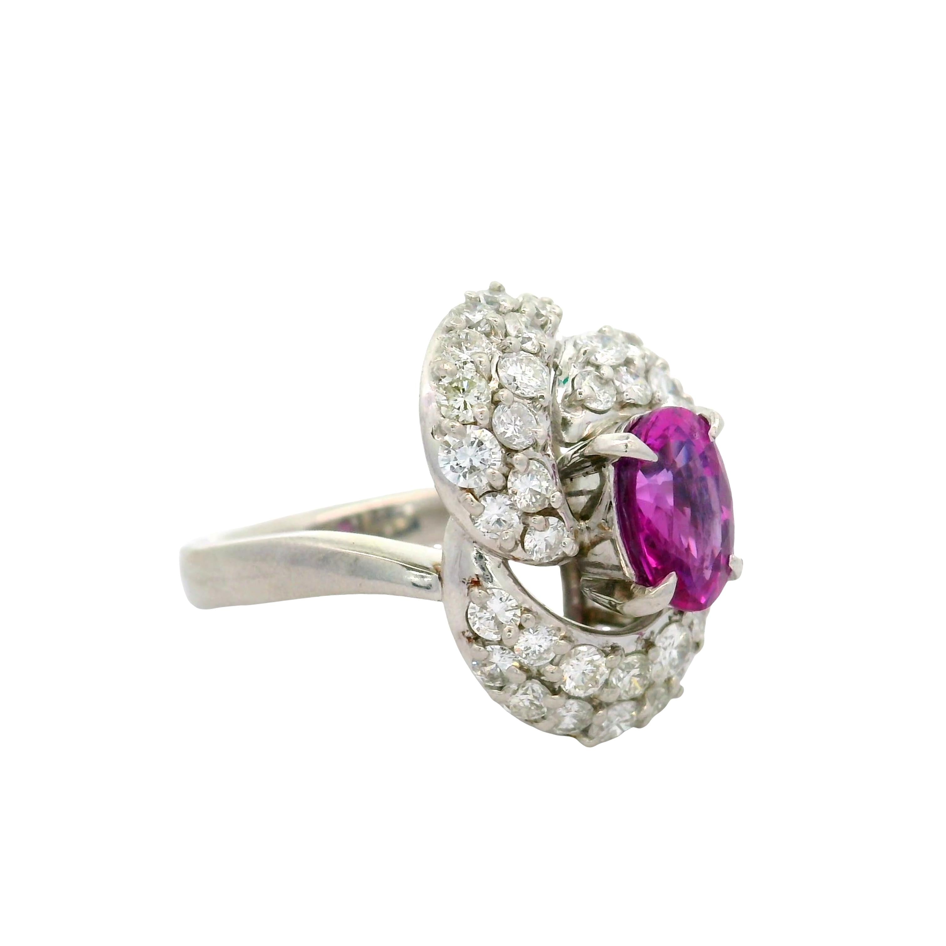 2.04 Carat Pink Sapphire Diamond Platinum Spiral Ring