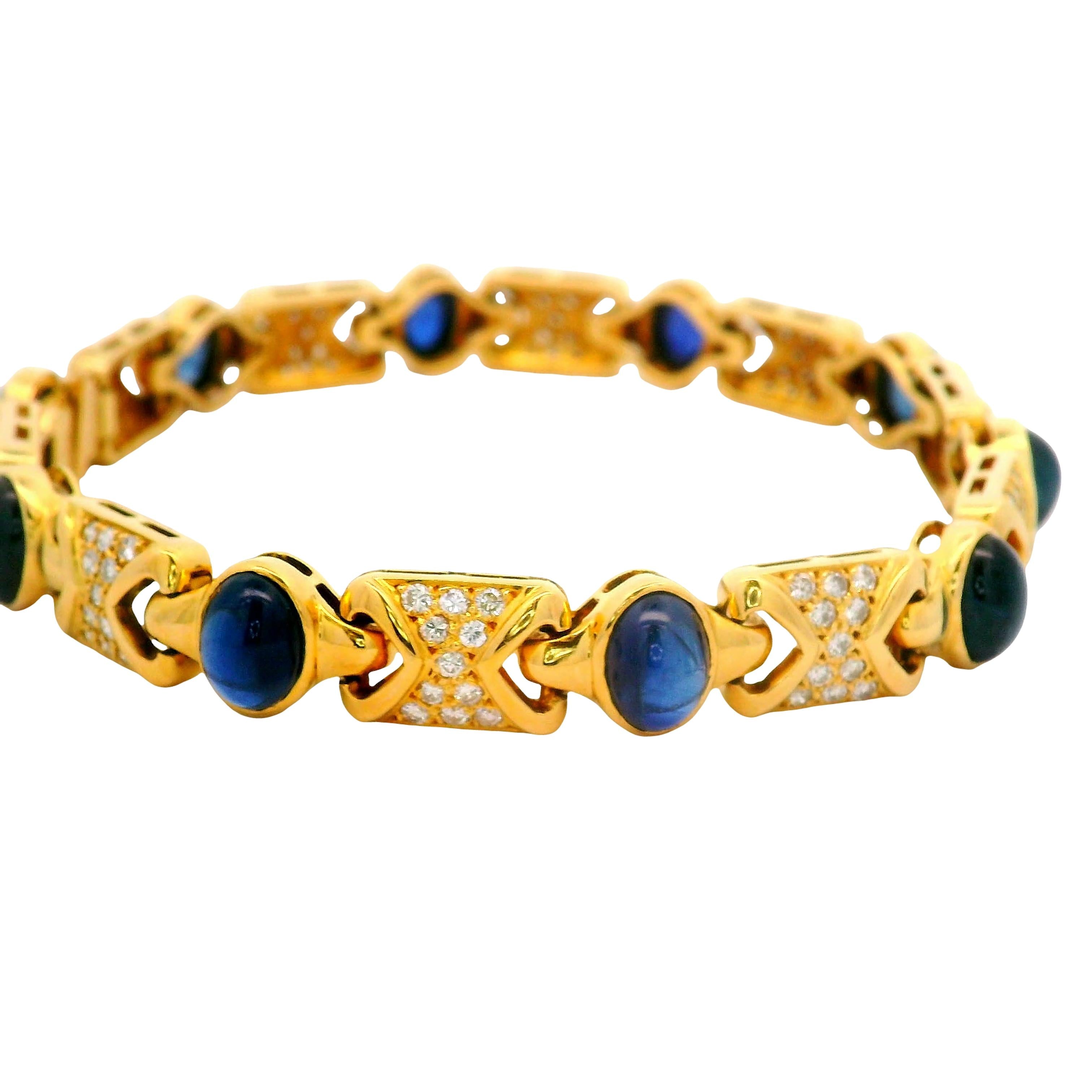 Blue Sapphire Diamond 18K Yellow Link Bracelet