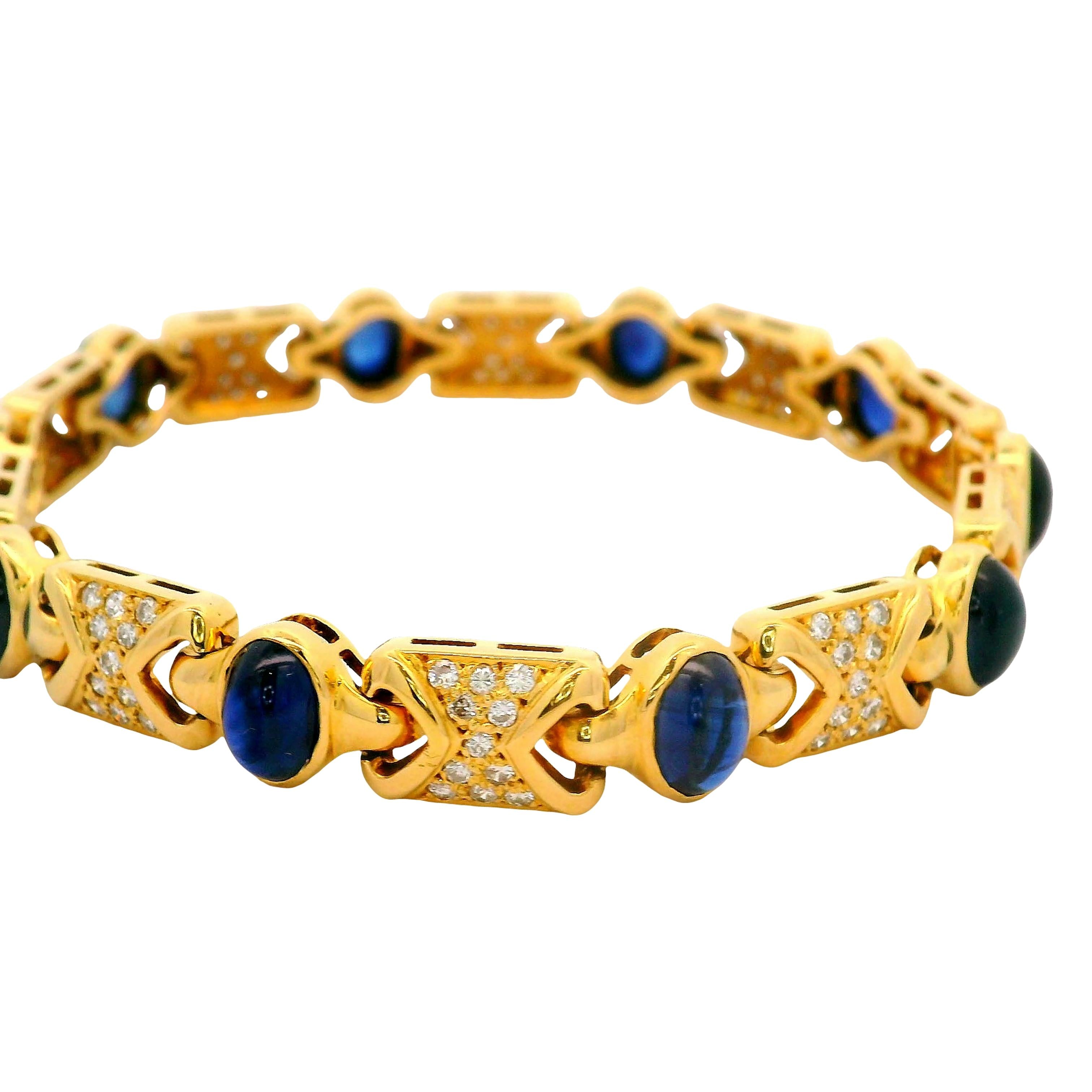 Blue Sapphire Diamond 18K Yellow Link Bracelet