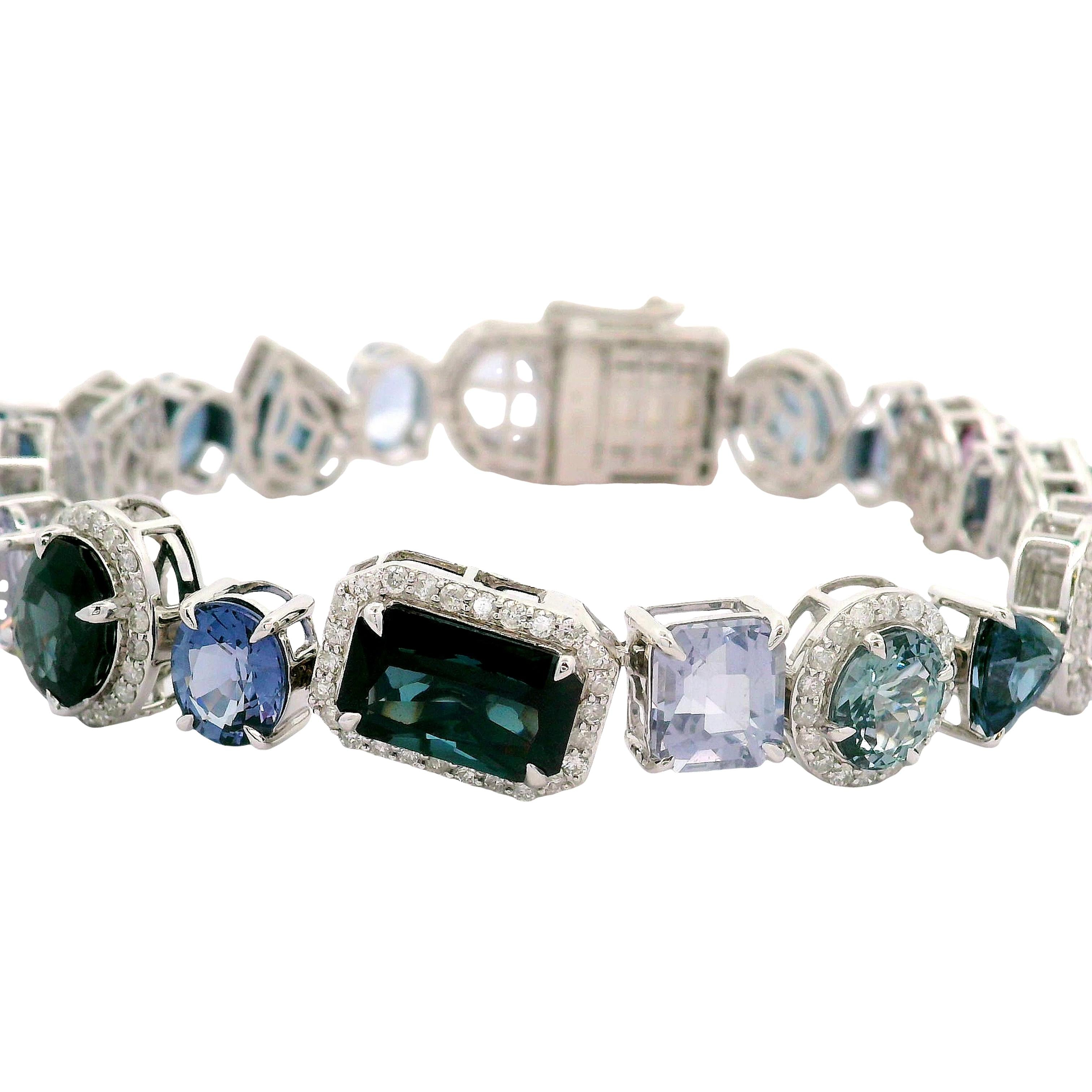 Spinel Diamond 14K White Gold Halo Tennis Bracelet