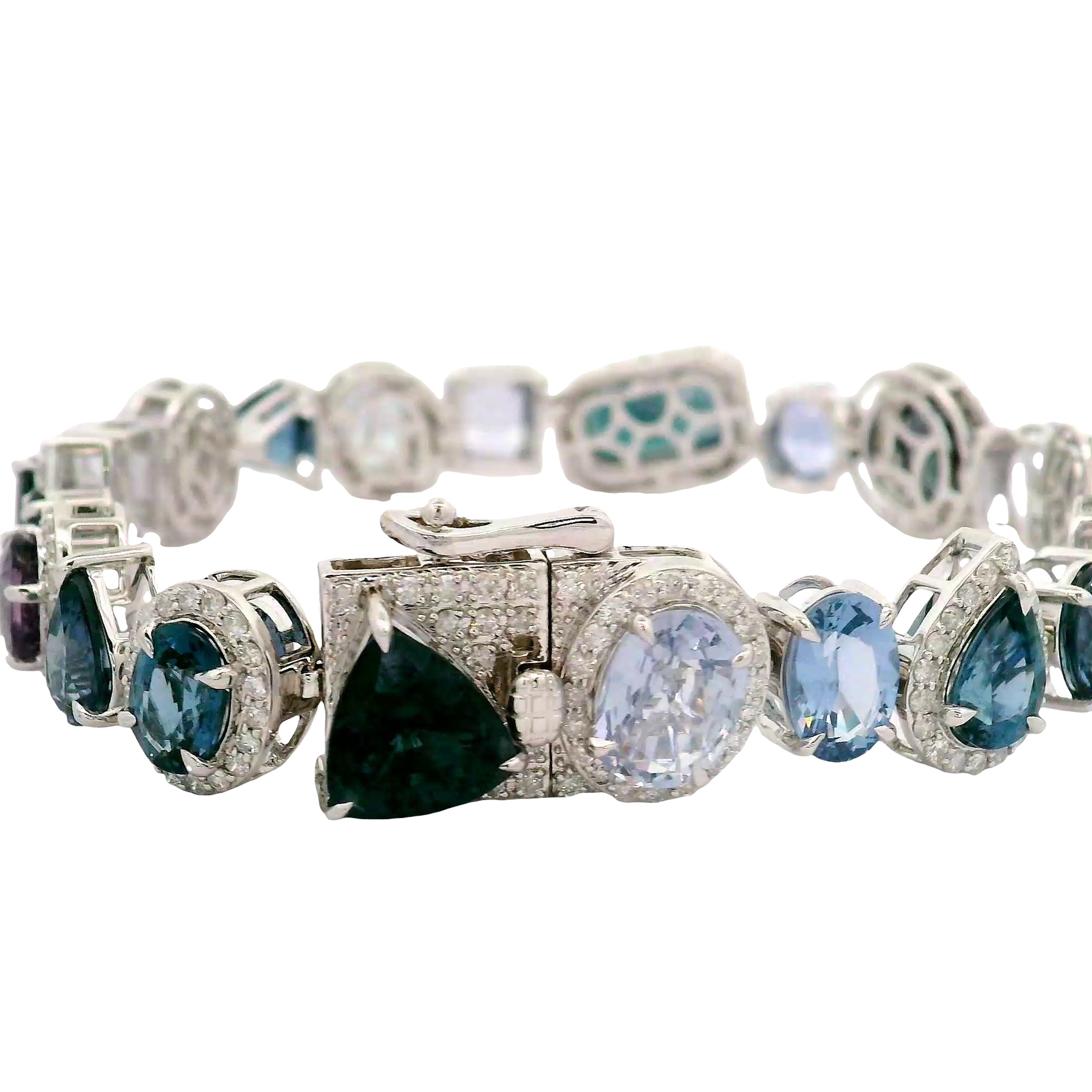 Spinel Diamond 14K White Gold Halo Tennis Bracelet