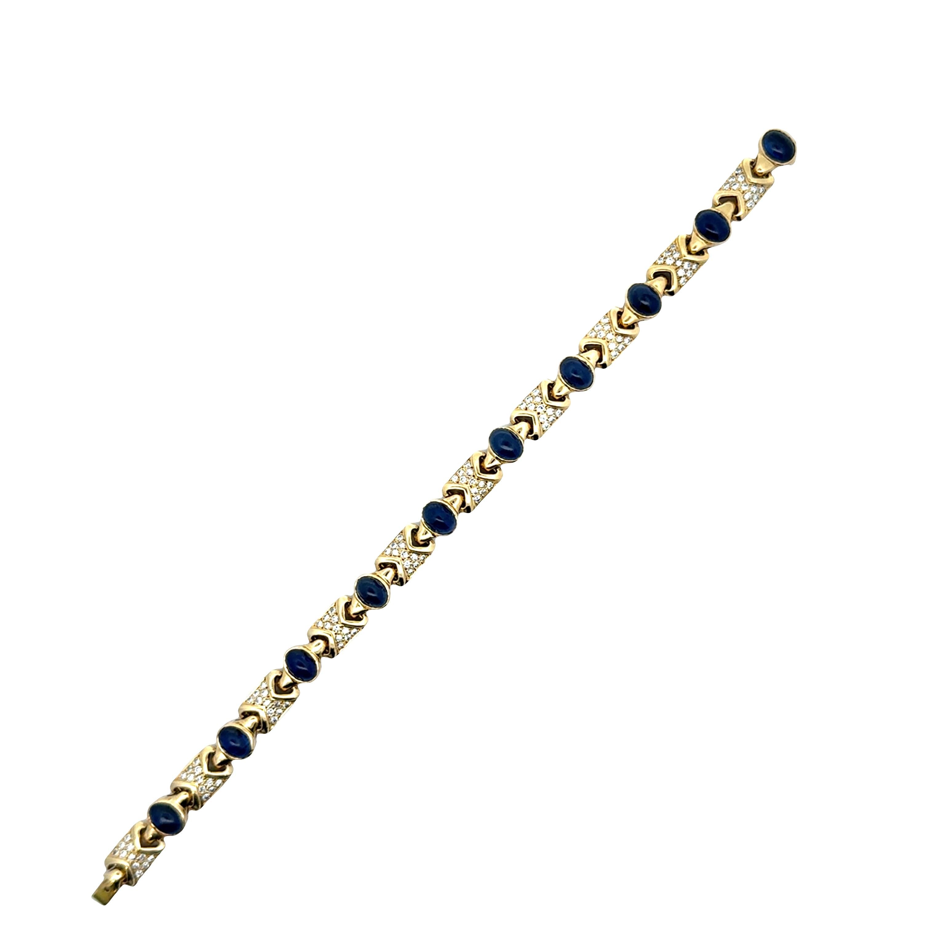 Blue Sapphire Diamond 18K Yellow Link Bracelet